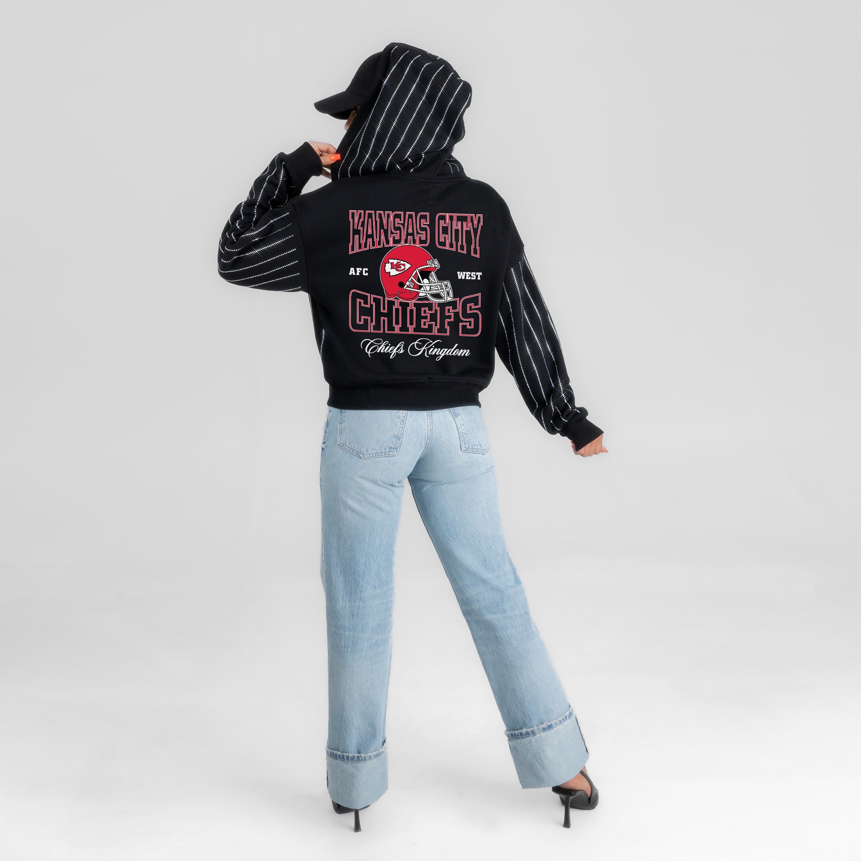 KANSAS CITY CHIEFS EYES ON THE PRIZE RHINESTUD STRIPE ZIP HOODIE