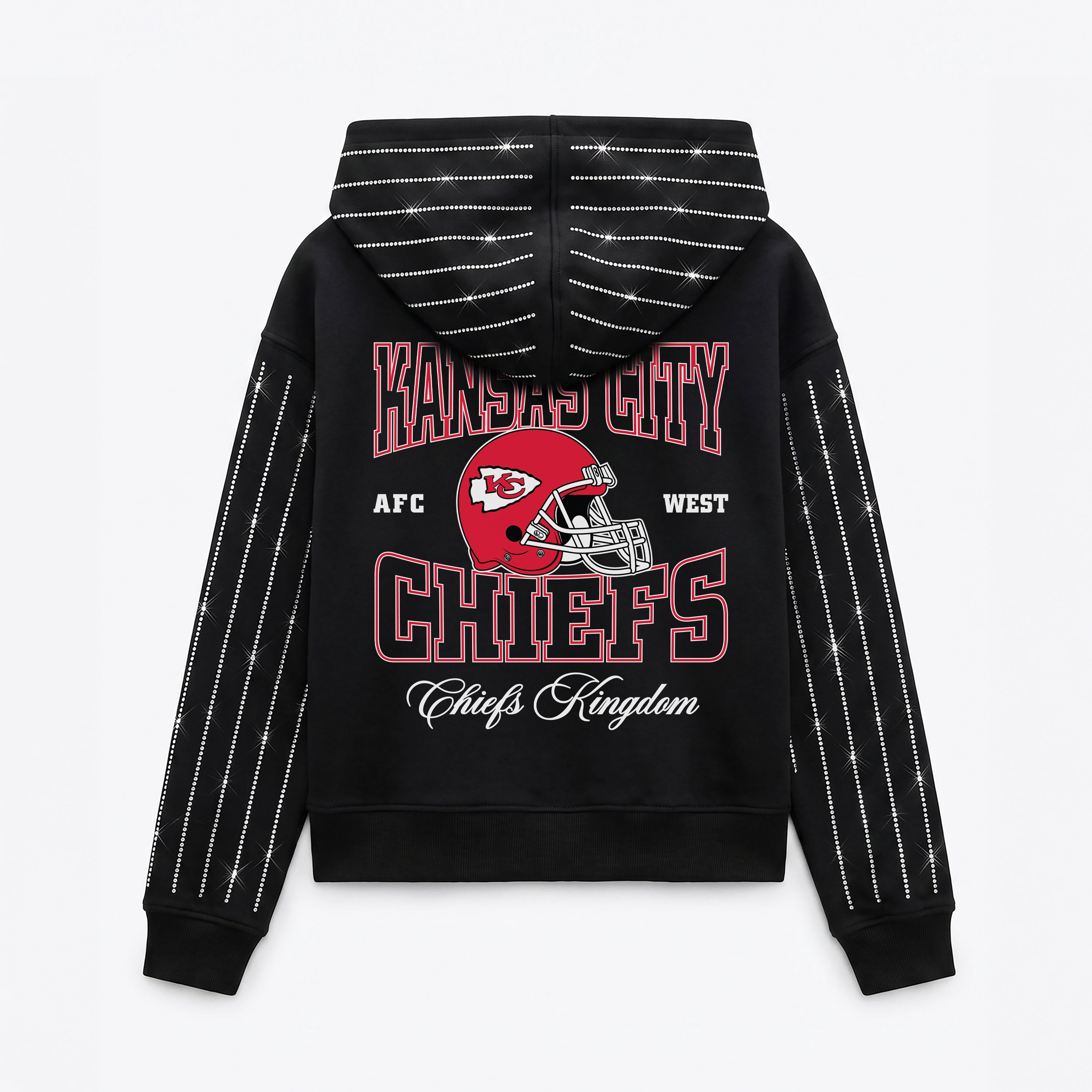 KANSAS CITY CHIEFS EYES ON THE PRIZE RHINESTUD STRIPE ZIP HOODIE
