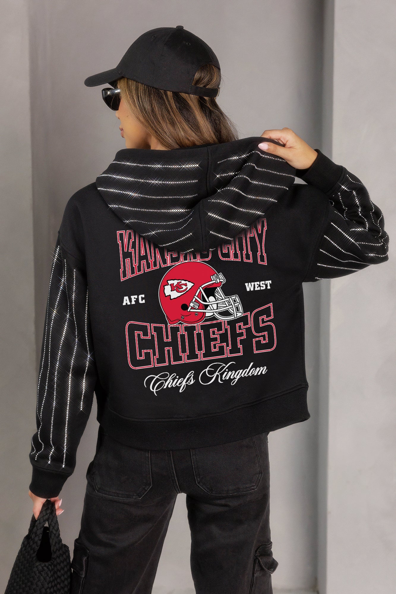 KANSAS CITY CHIEFS EYES ON THE PRIZE RHINESTUD STRIPE ZIP HOODIE