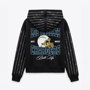 LOS ANGELES CHARGERS EYES ON THE PRIZE RHINESTUD STRIPE ZIP HOODIE