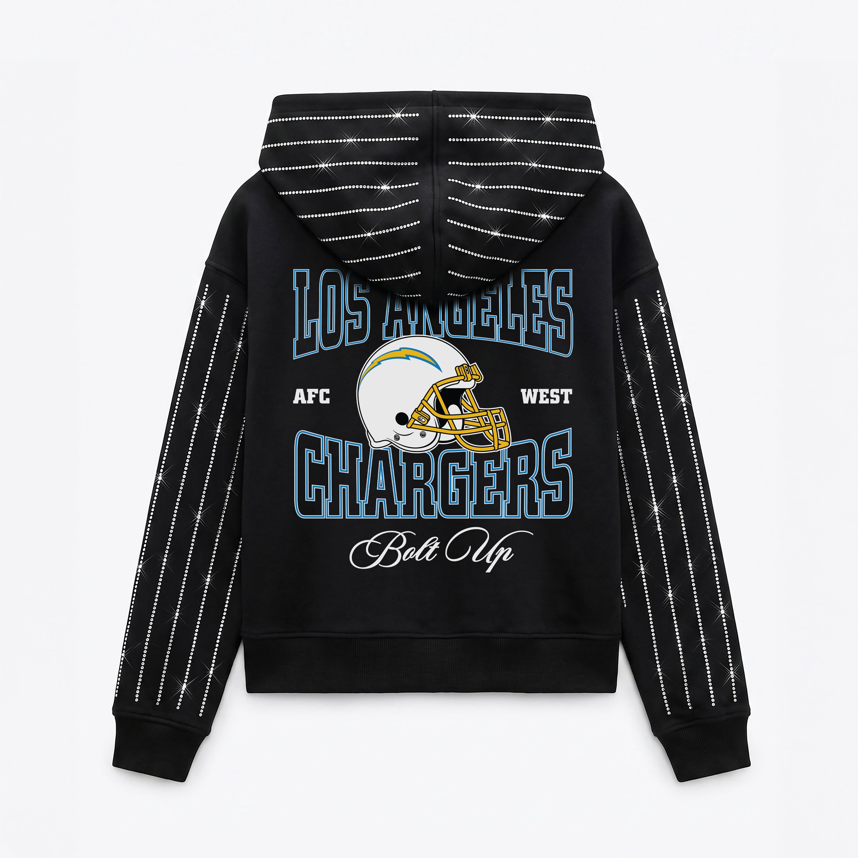 LOS ANGELES CHARGERS EYES ON THE PRIZE RHINESTUD STRIPE ZIP HOODIE
