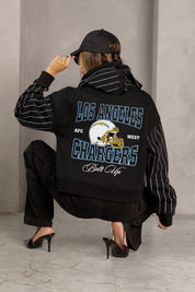 LOS ANGELES CHARGERS EYES ON THE PRIZE RHINESTUD STRIPE ZIP HOODIE