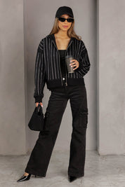 LOS ANGELES CHARGERS EYES ON THE PRIZE RHINESTUD STRIPE ZIP HOODIE