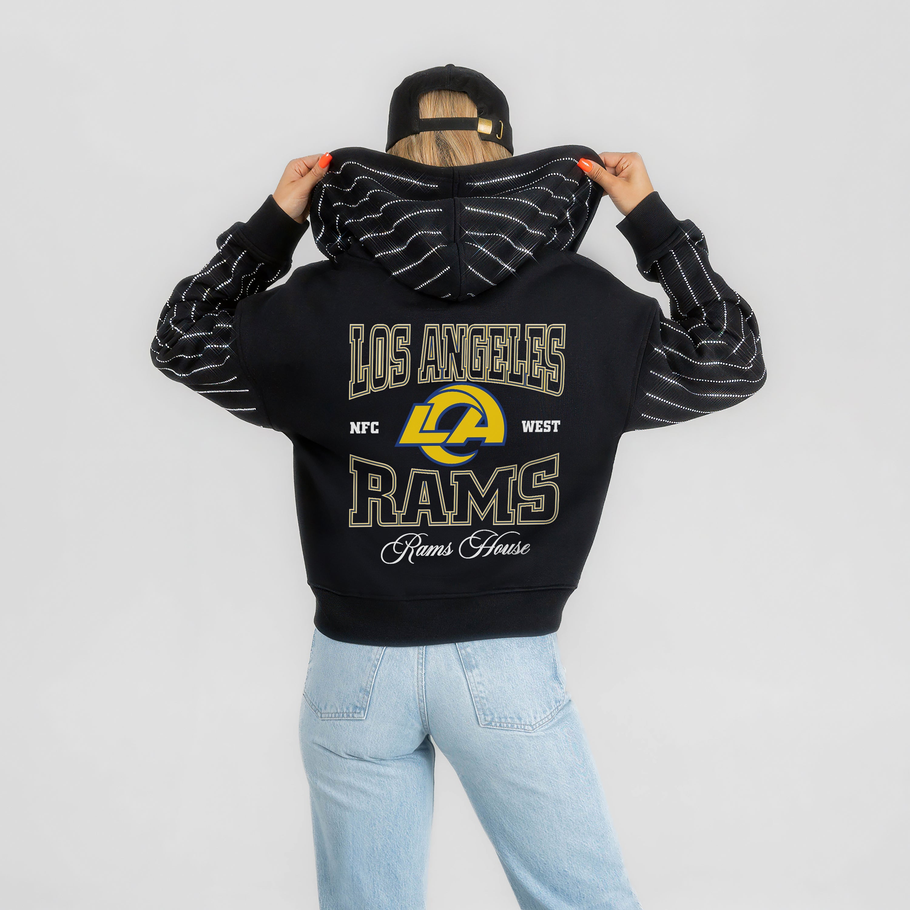 LOS ANGELES RAMS EYES ON THE PRIZE RHINESTUD STRIPE ZIP HOODIE