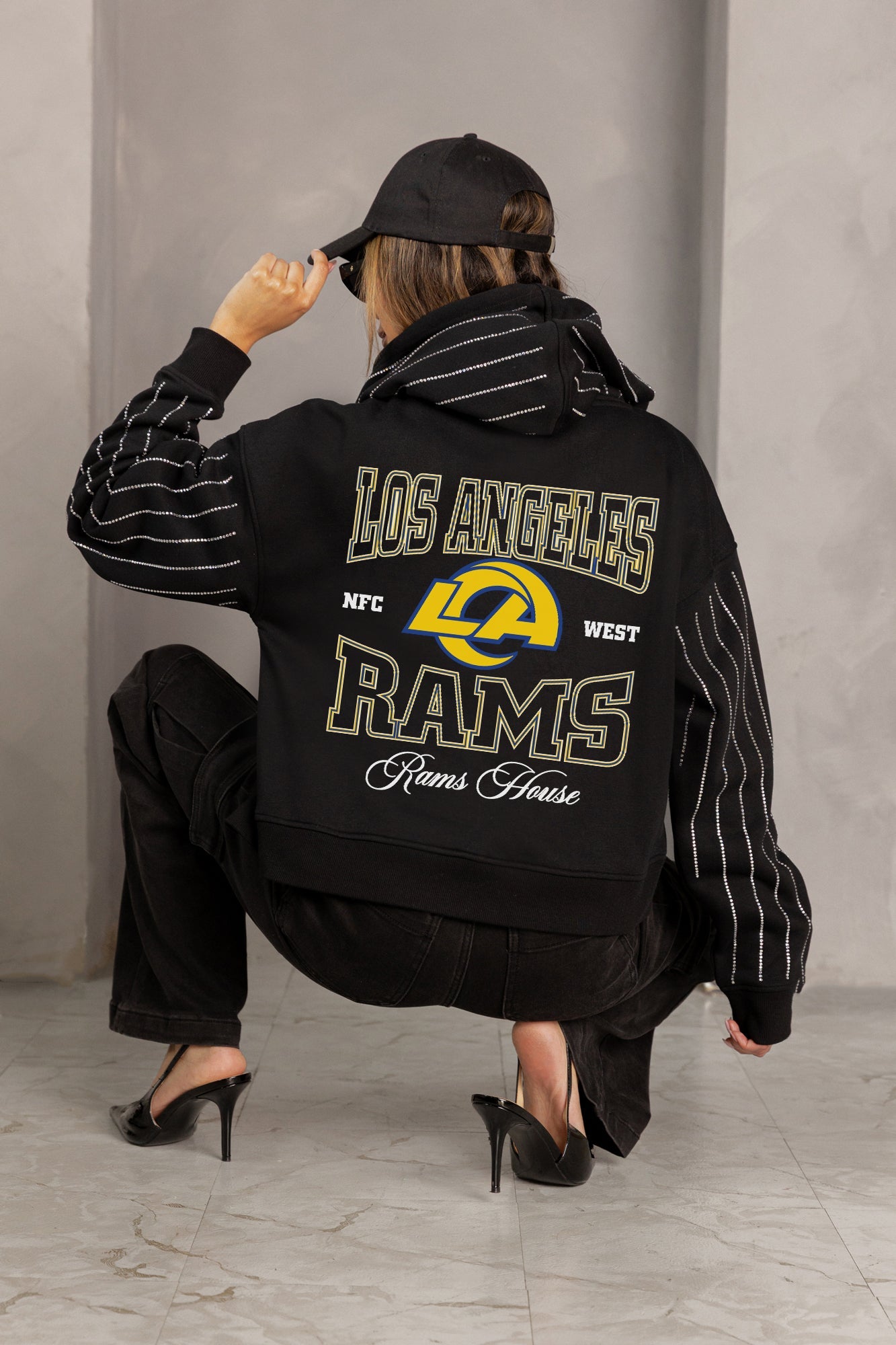 LOS ANGELES RAMS EYES ON THE PRIZE RHINESTUD STRIPE ZIP HOODIE