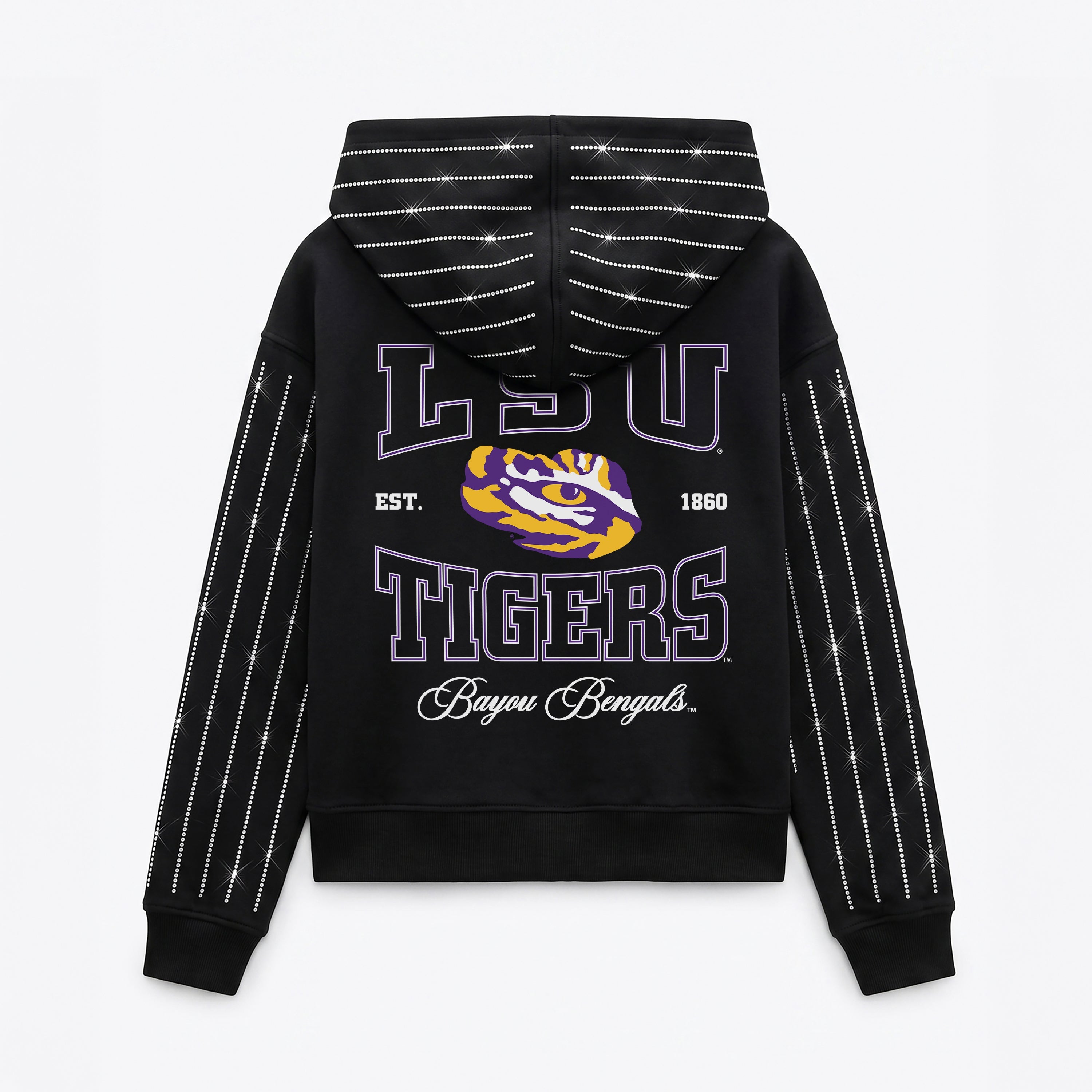 LSU TIGERS EYES ON THE PRIZE RHINESTUD STRIPE ZIP HOODIE