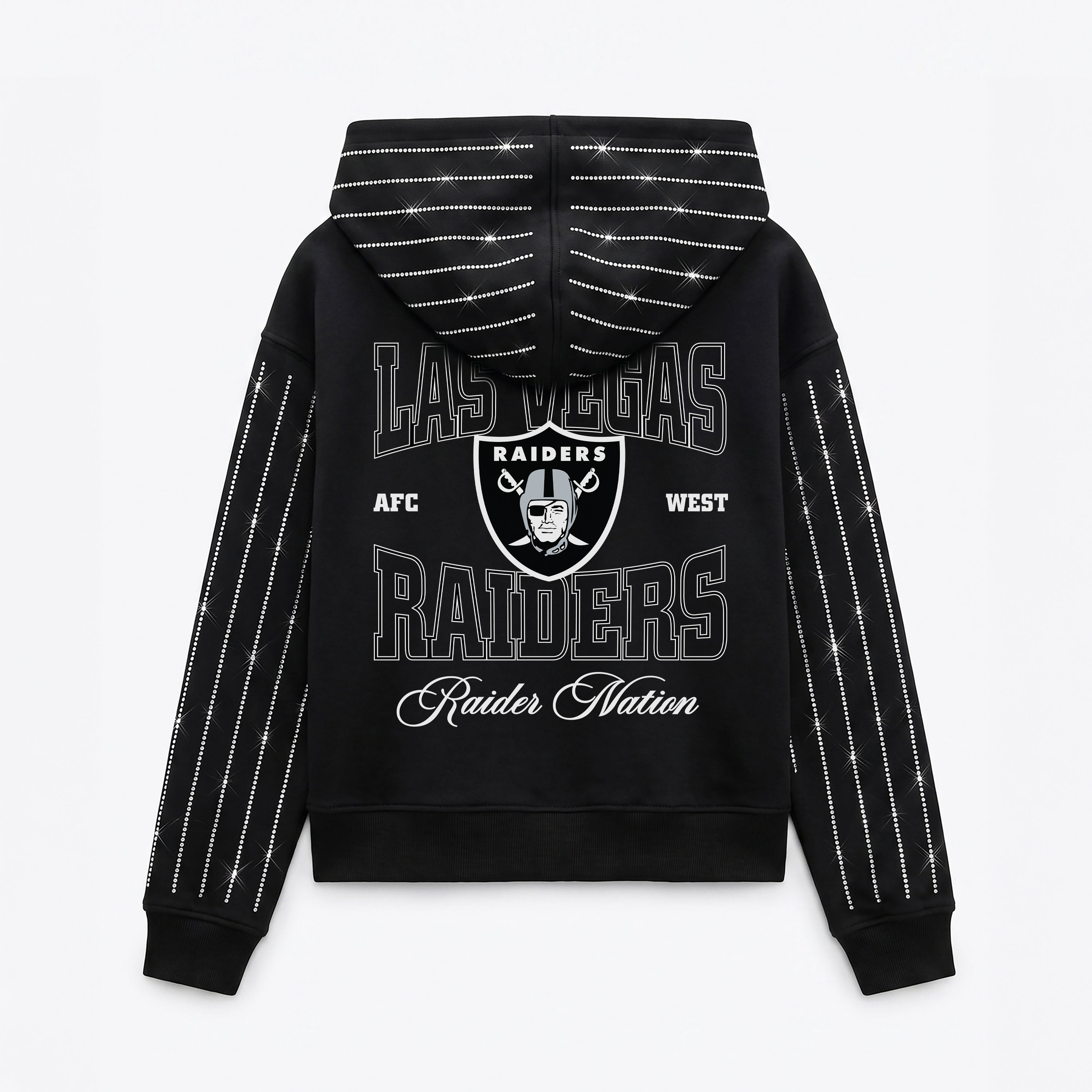 LAS VEGAS RAIDERS EYES ON THE PRIZE RHINESTUD STRIPE ZIP HOODIE