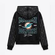 MIAMI DOLPHINS EYES ON THE PRIZE RHINESTUD STRIPE ZIP HOODIE