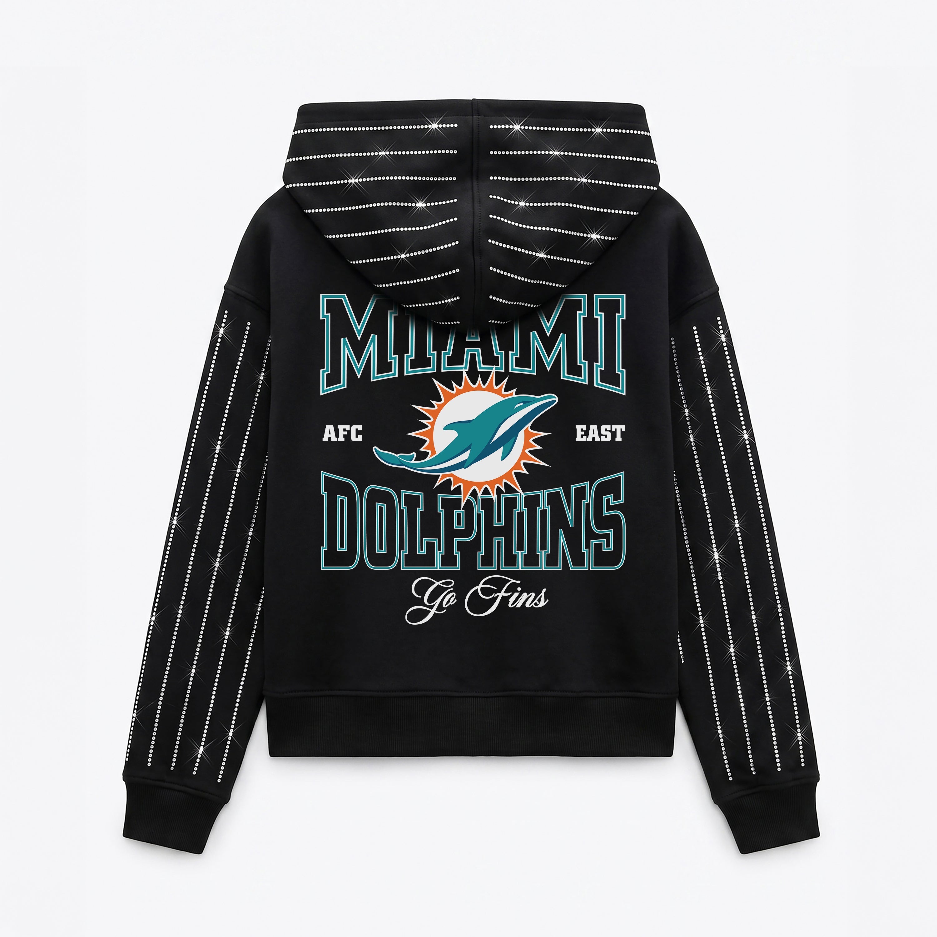 MIAMI DOLPHINS EYES ON THE PRIZE RHINESTUD STRIPE ZIP HOODIE