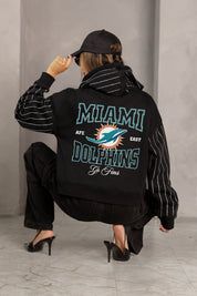 MIAMI DOLPHINS EYES ON THE PRIZE RHINESTUD STRIPE ZIP HOODIE