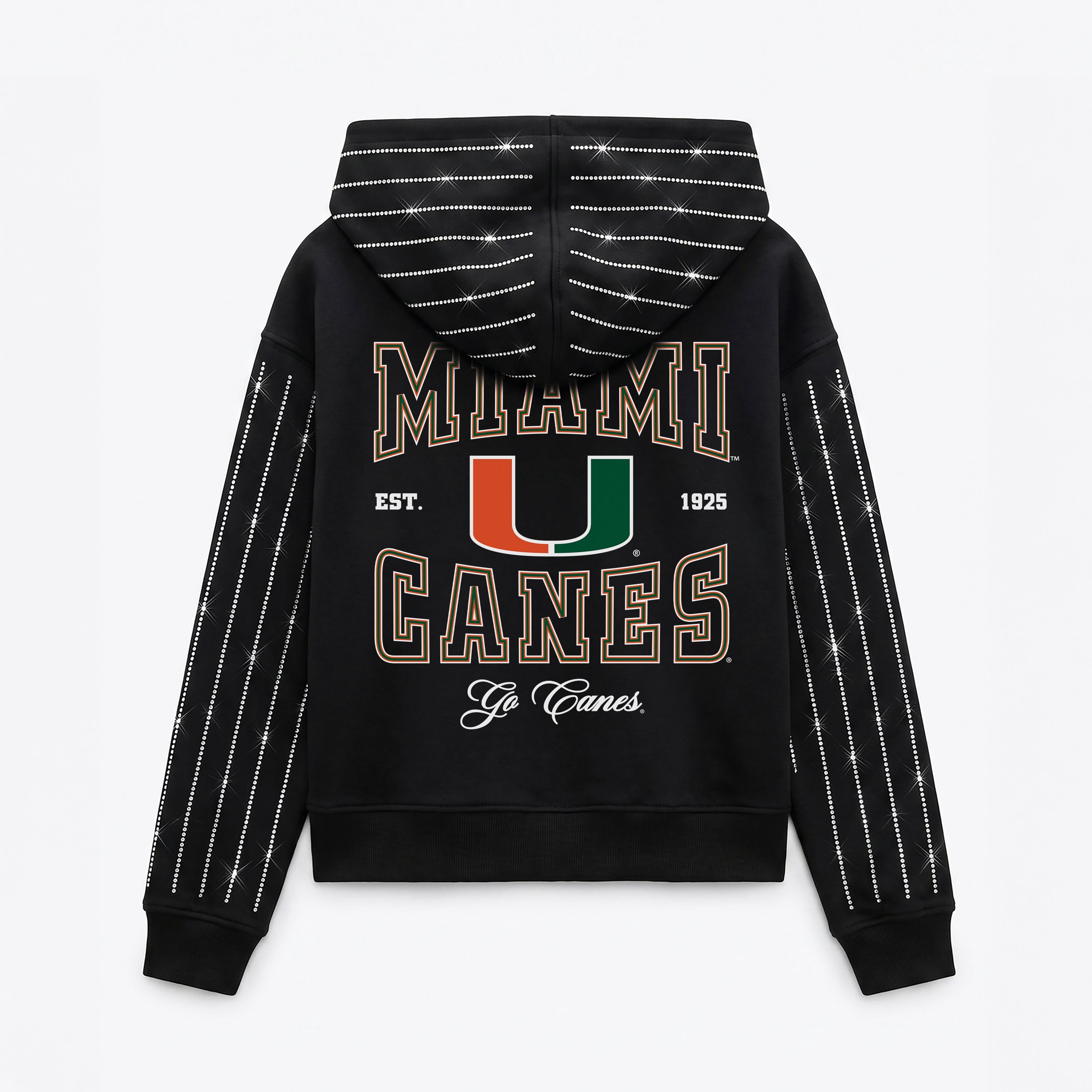 MIAMI HURRICANES EYES ON THE PRIZE RHINESTUD STRIPE ZIP HOODIE