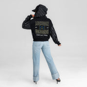 MICHIGAN WOLVERINES EYES ON THE PRIZE RHINESTUD STRIPE ZIP HOODIE