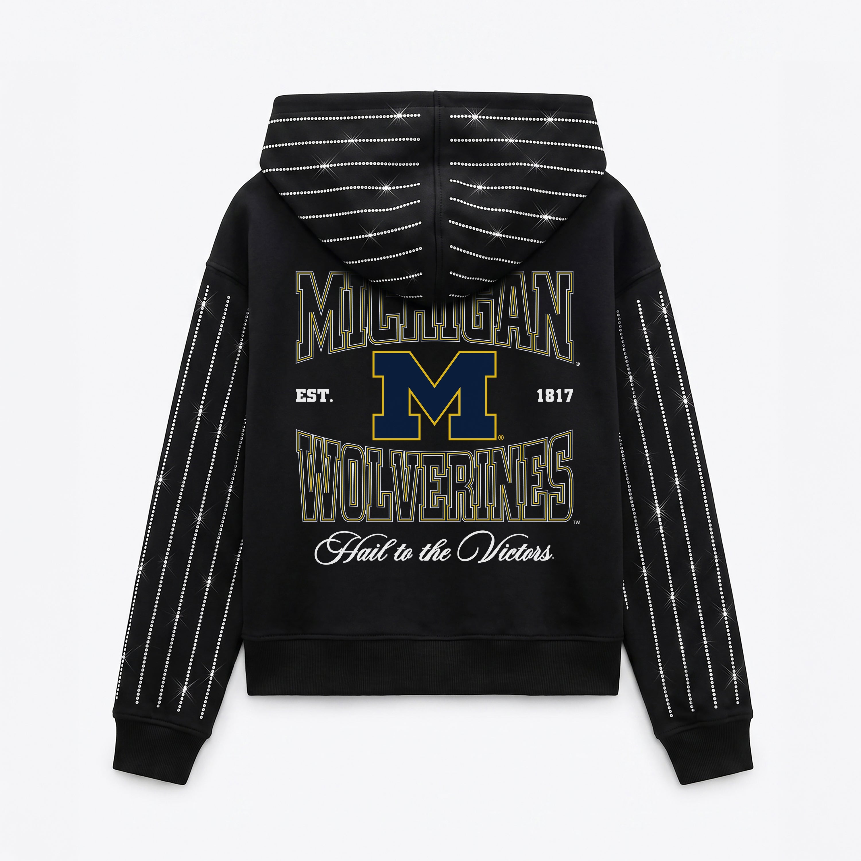 MICHIGAN WOLVERINES EYES ON THE PRIZE RHINESTUD STRIPE ZIP HOODIE