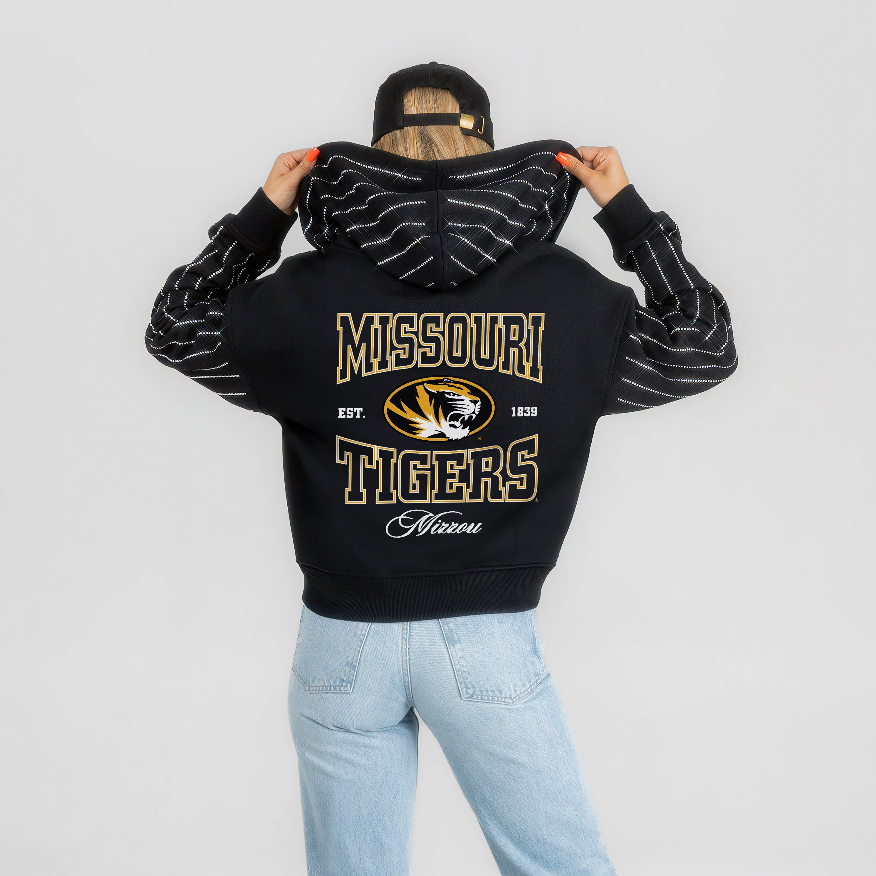 MISSOURI TIGERS EYES ON THE PRIZE RHINESTUD STRIPE ZIP HOODIE