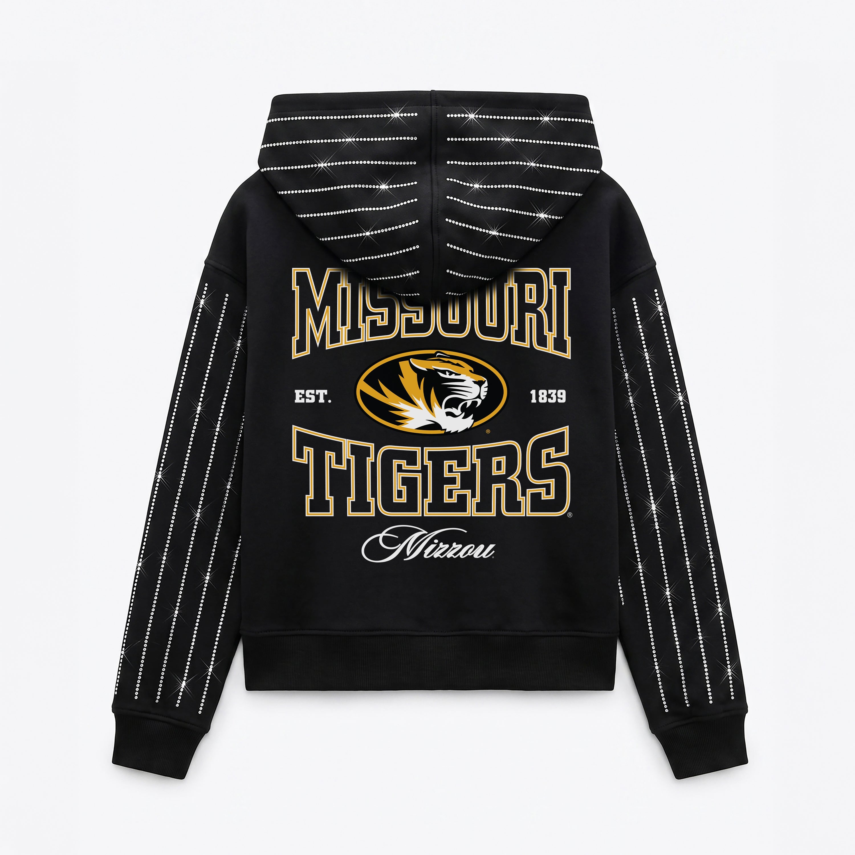 MISSOURI TIGERS EYES ON THE PRIZE RHINESTUD STRIPE ZIP HOODIE