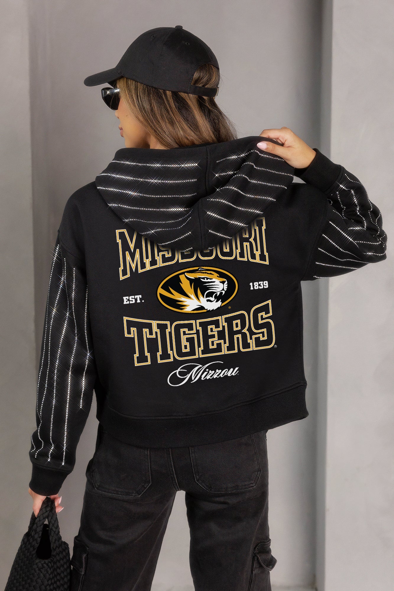 MISSOURI TIGERS EYES ON THE PRIZE RHINESTUD STRIPE ZIP HOODIE