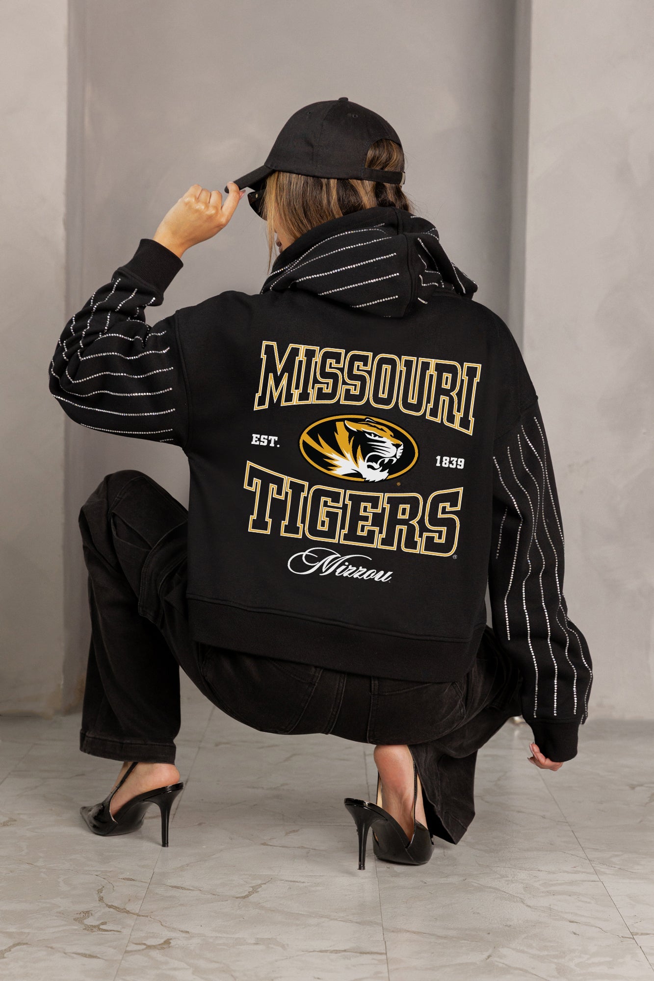 MISSOURI TIGERS EYES ON THE PRIZE RHINESTUD STRIPE ZIP HOODIE
