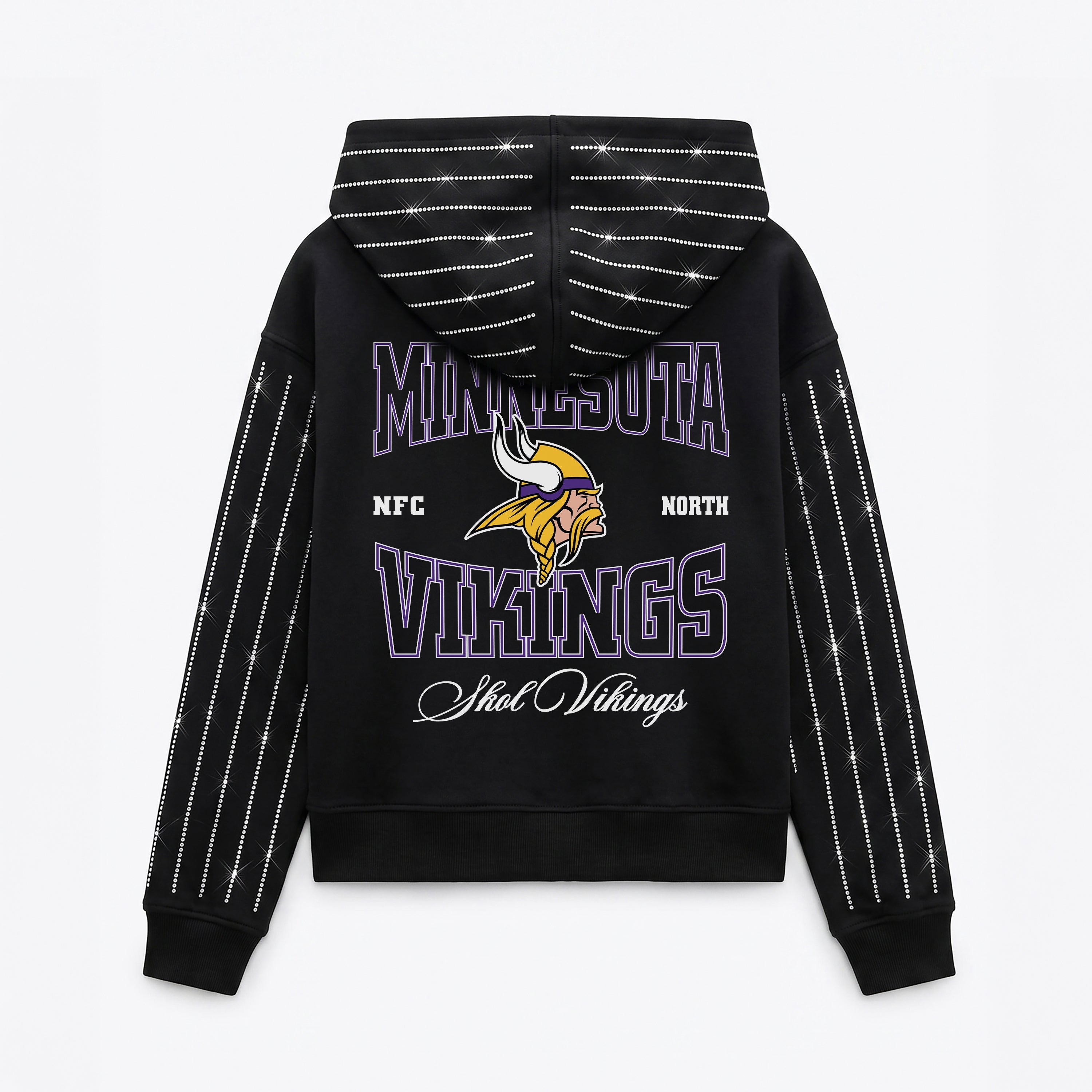 MINNESOTA VIKINGS EYES ON THE PRIZE RHINESTUD STRIPE ZIP HOODIE