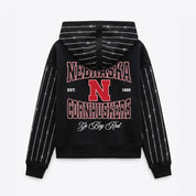 NEBRASKA CORNHUSKERS EYES ON THE PRIZE RHINESTUD STRIPE ZIP HOODIE