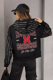 NEBRASKA CORNHUSKERS EYES ON THE PRIZE RHINESTUD STRIPE ZIP HOODIE