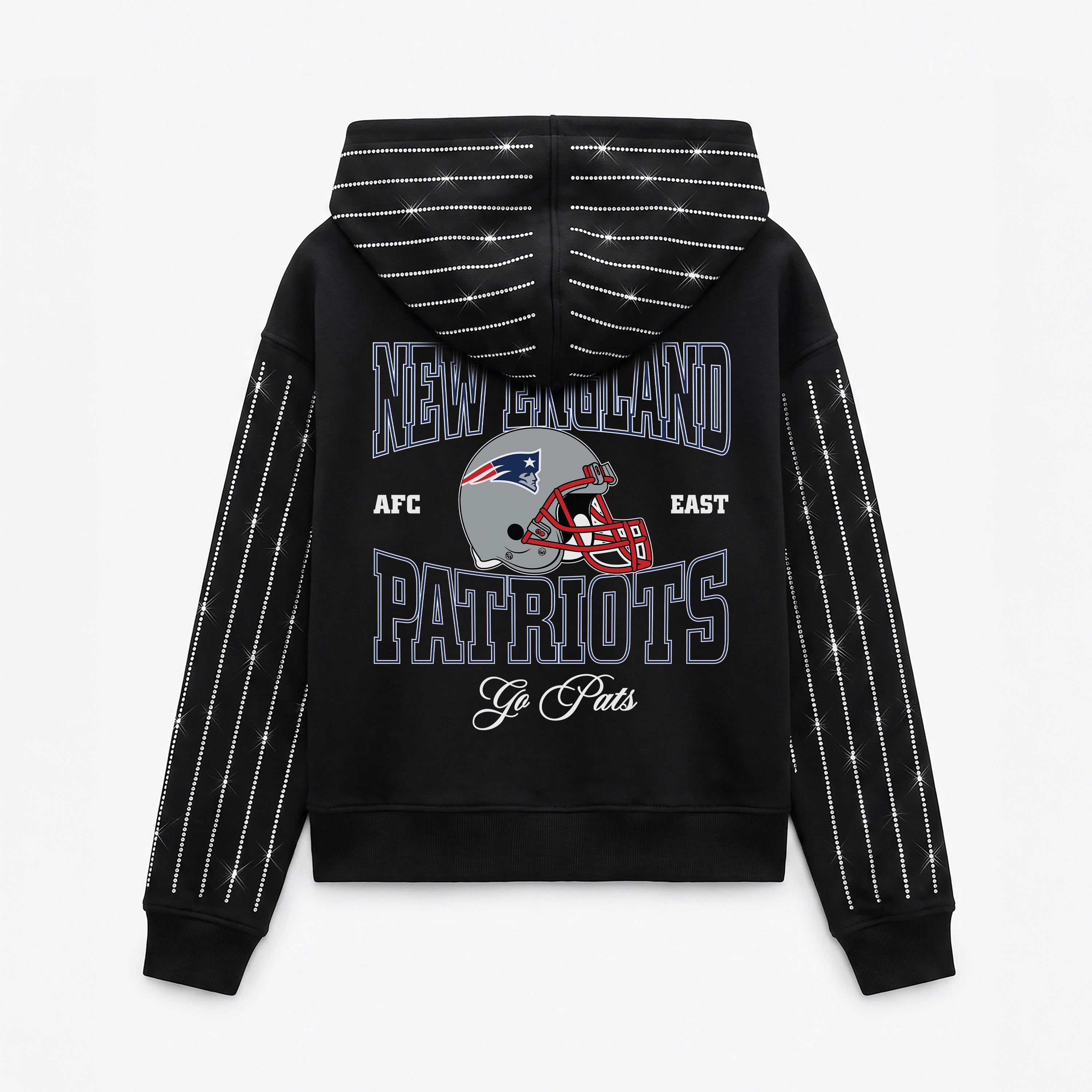 NEW ENGLAND PATRIOTS EYES ON THE PRIZE RHINESTUD STRIPE ZIP HOODIE