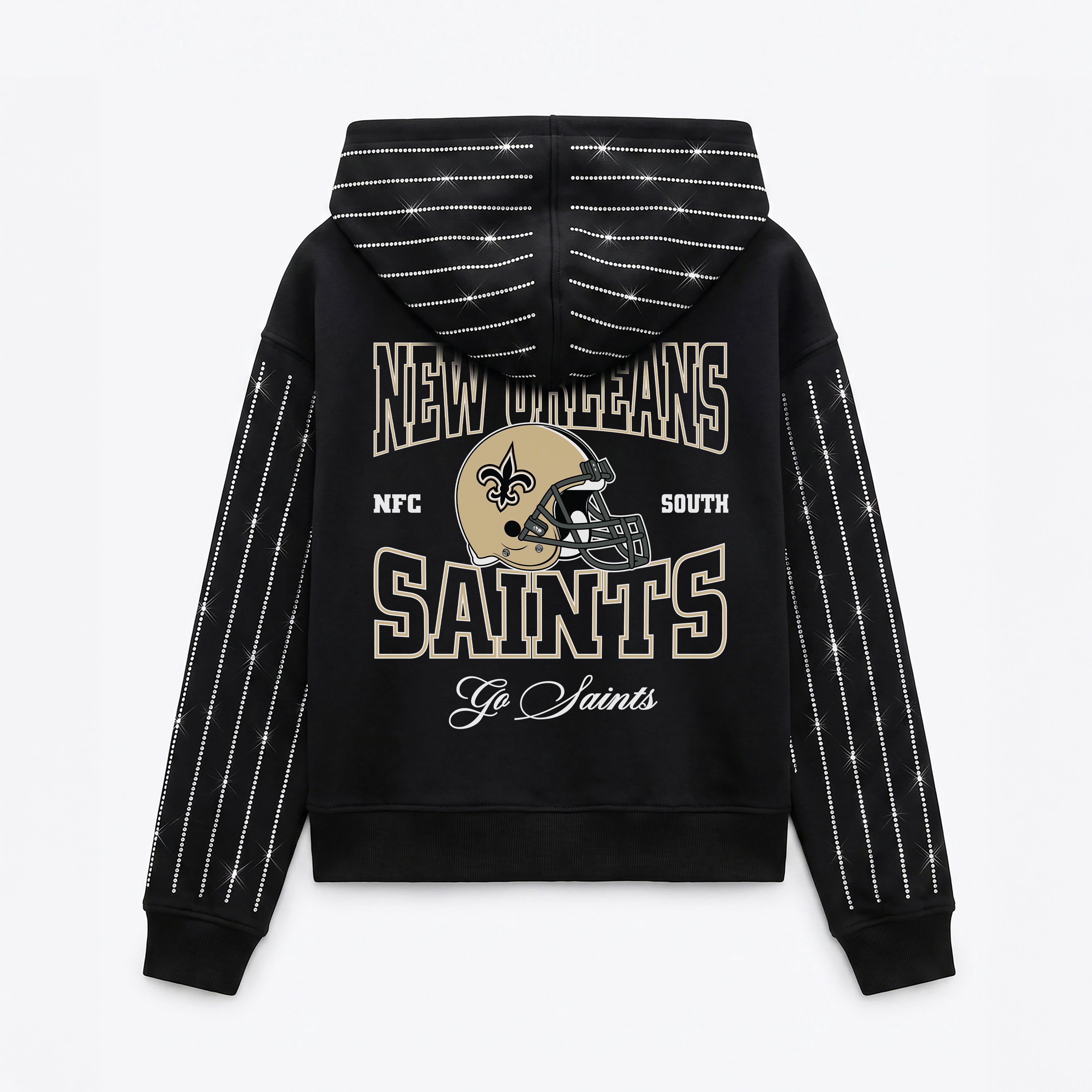 NEW ORLEANS SAINTS EYES ON THE PRIZE RHINESTUD STRIPE ZIP HOODIE