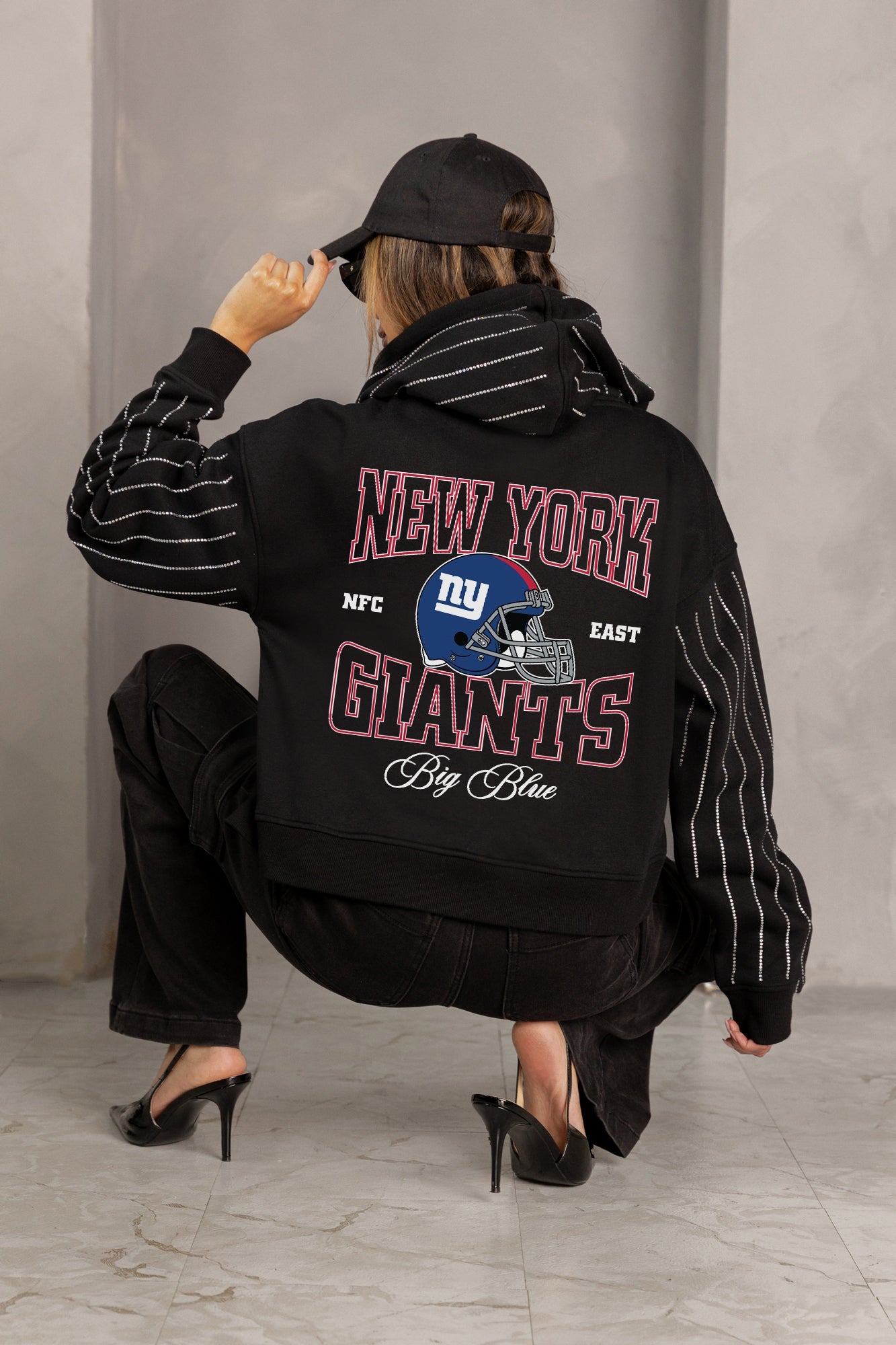 NEW YORK GIANTS EYES ON THE PRIZE RHINESTUD STRIPE ZIP HOODIE