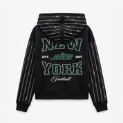 NEW YORK JETS EYES ON THE PRIZE RHINESTUD STRIPE ZIP HOODIE