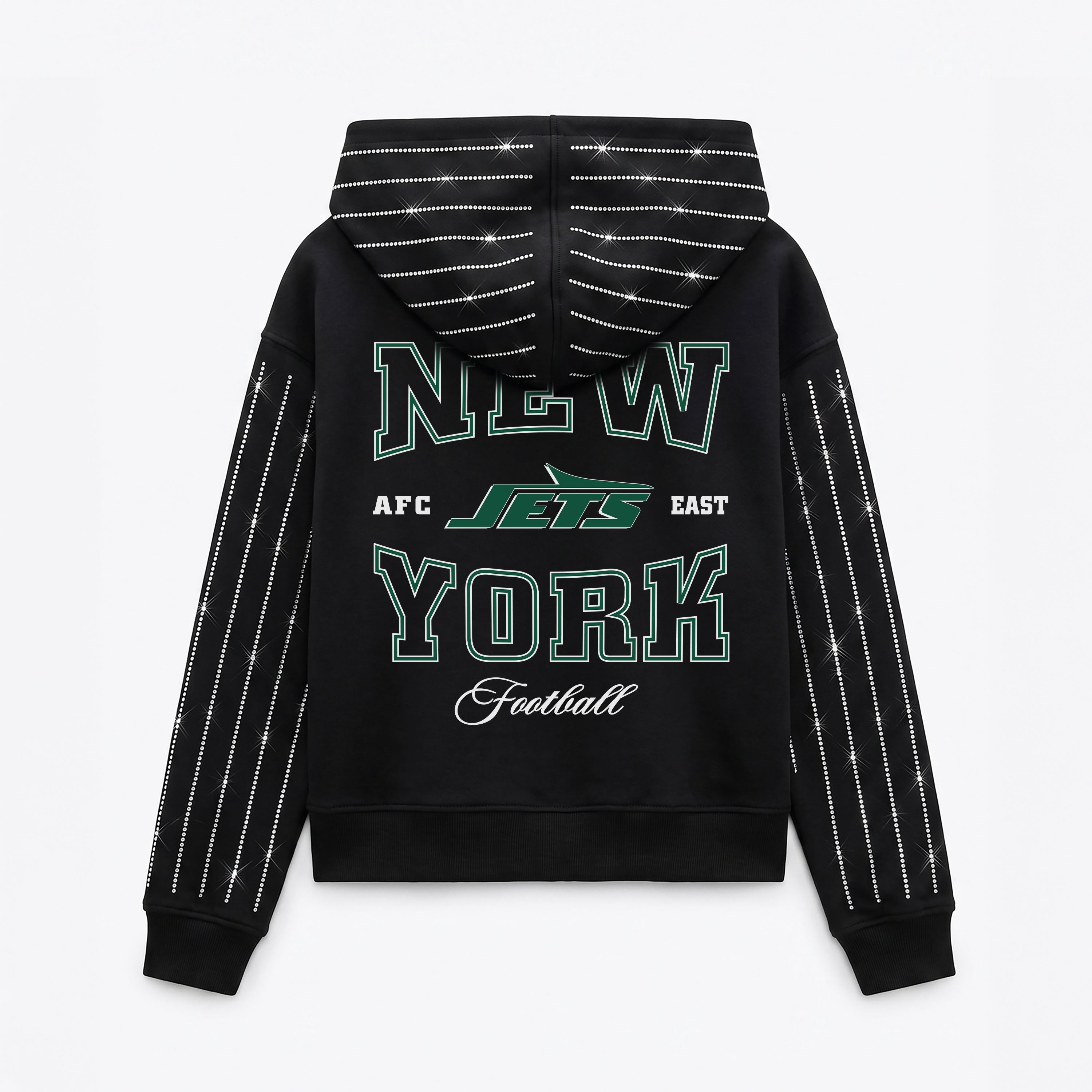 NEW YORK JETS EYES ON THE PRIZE RHINESTUD STRIPE ZIP HOODIE