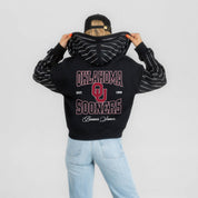 OKLAHOMA SOONERS EYES ON THE PRIZE RHINESTUD STRIPE ZIP HOODIE
