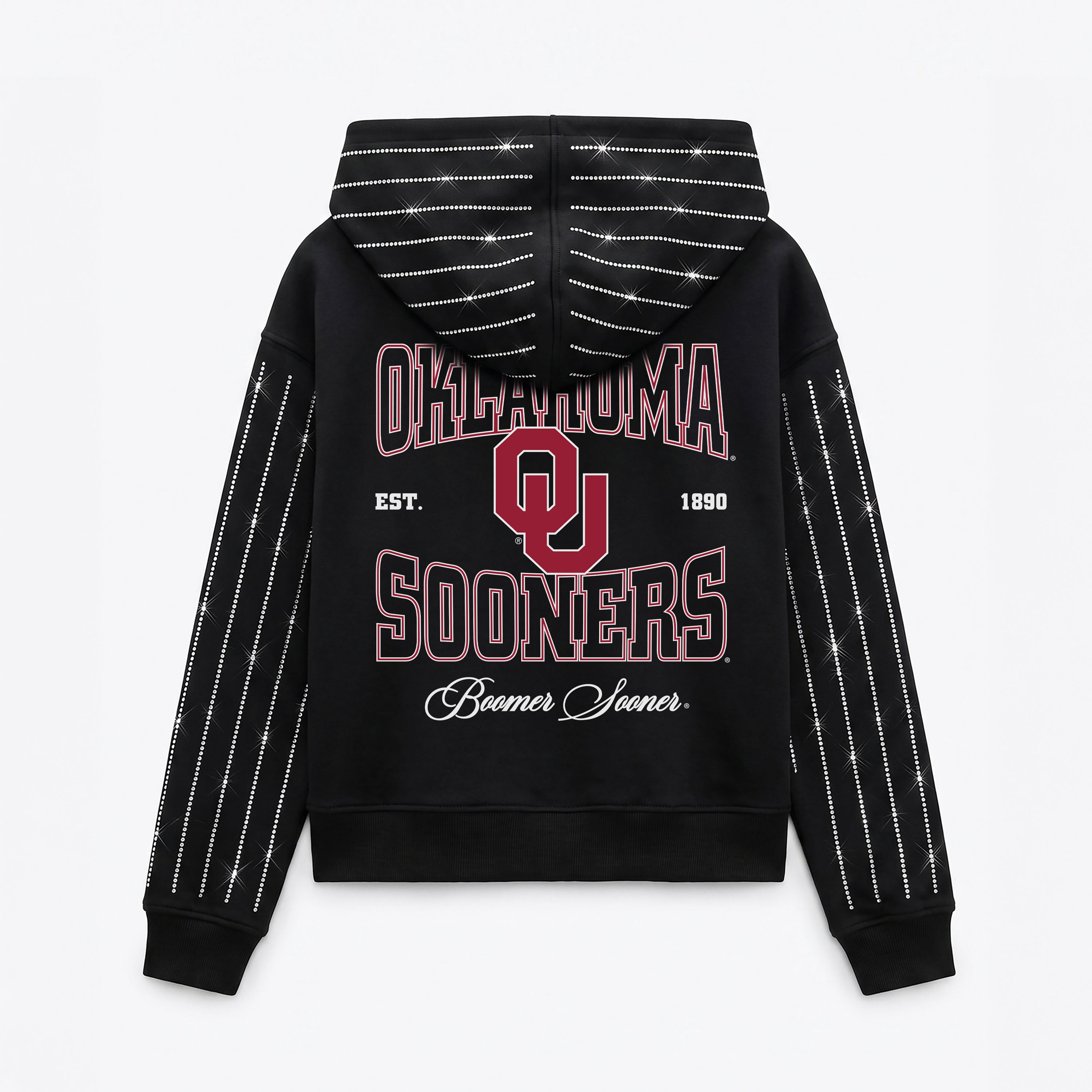 OKLAHOMA SOONERS EYES ON THE PRIZE RHINESTUD STRIPE ZIP HOODIE