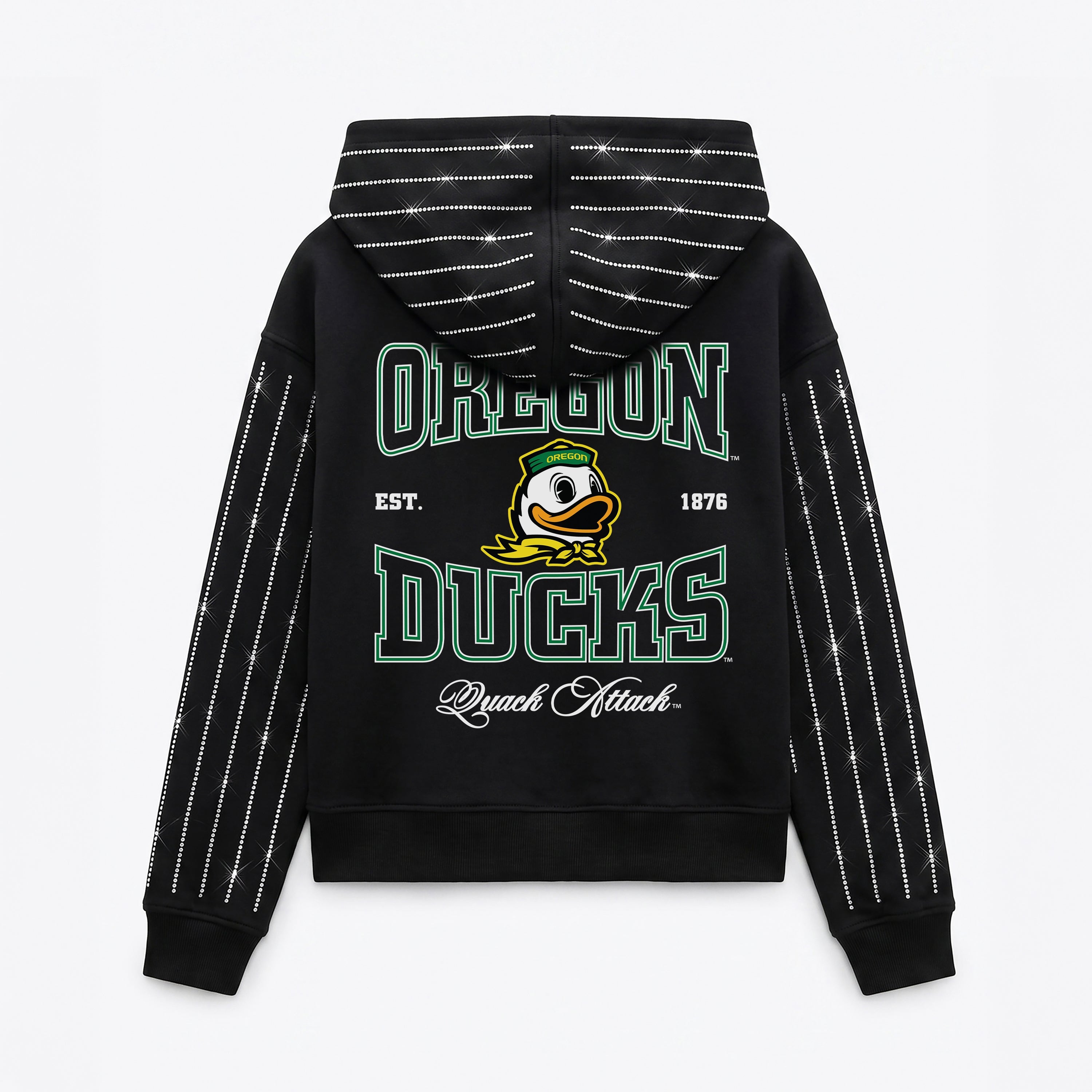 OREGON DUCKS EYES ON THE PRIZE RHINESTUD STRIPE ZIP HOODIE