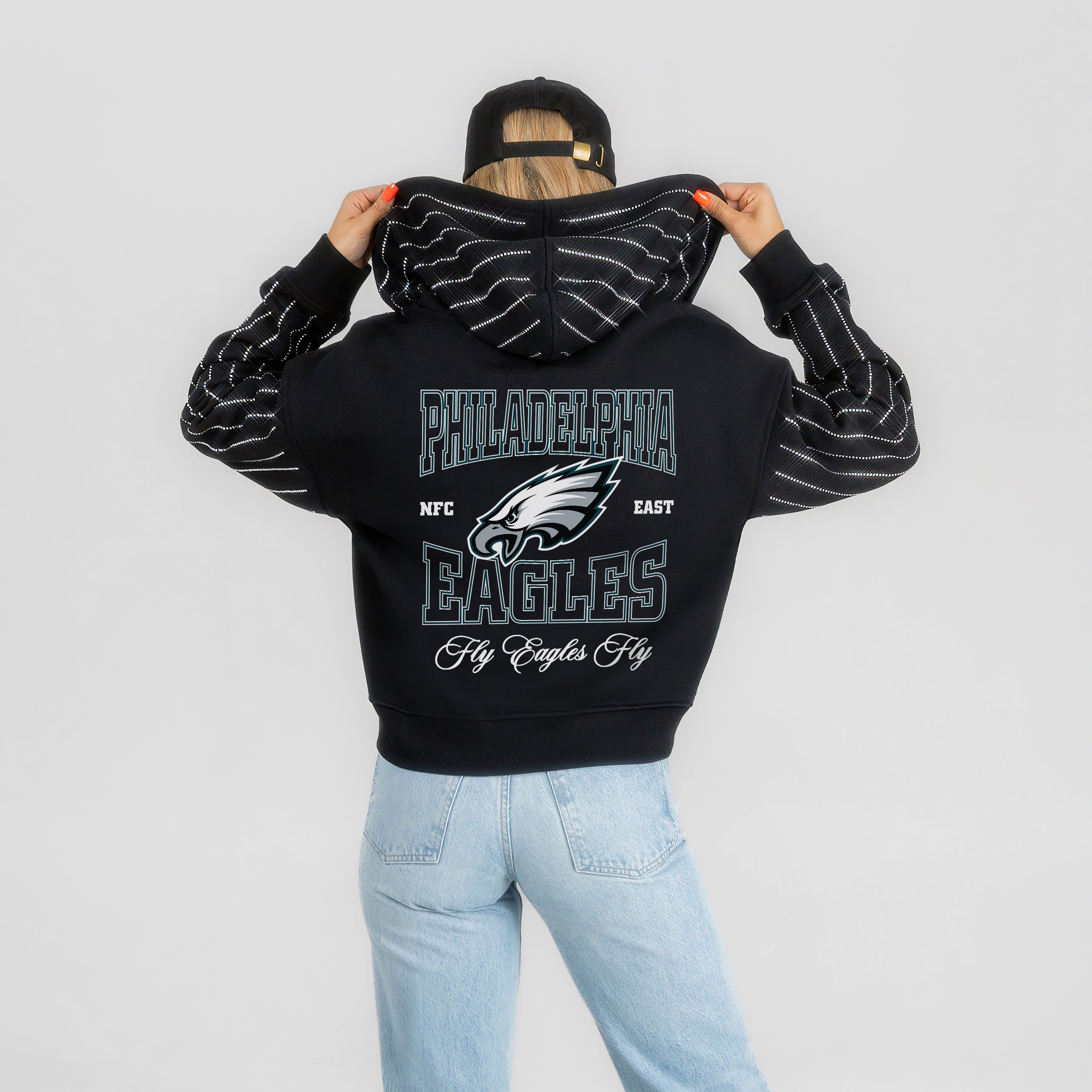 PHILADELPHIA EAGLES EYES ON THE PRIZE RHINESTUD STRIPE ZIP HOODIE