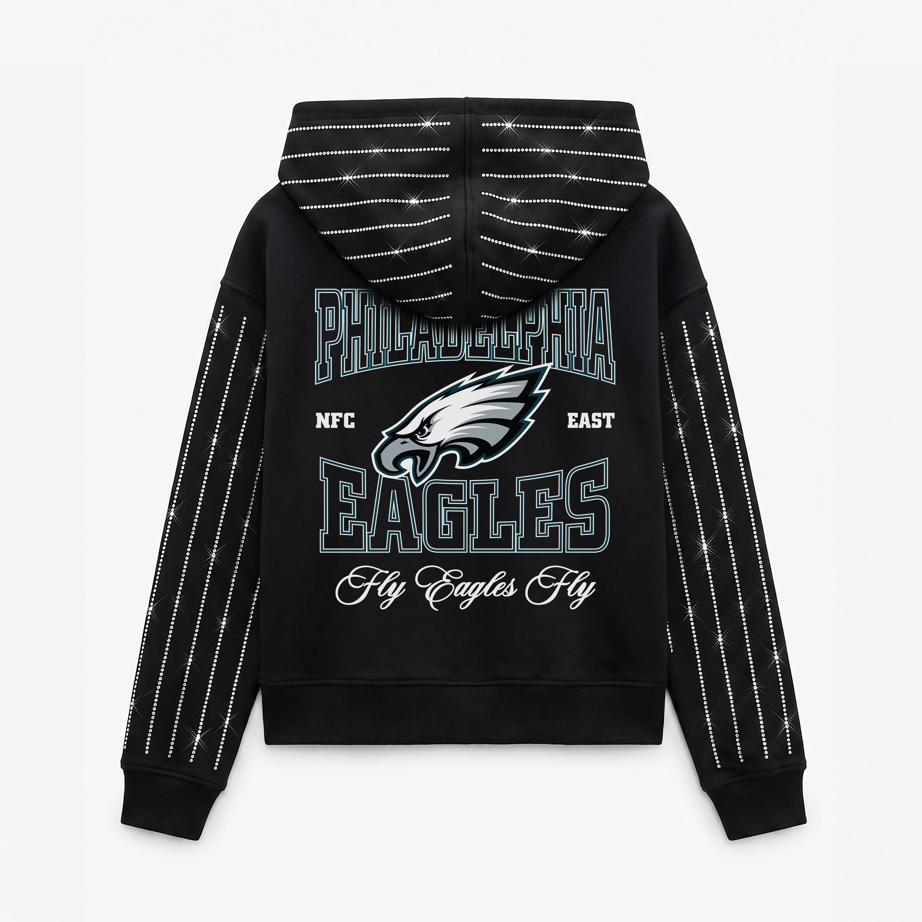 PHILADELPHIA EAGLES EYES ON THE PRIZE RHINESTUD STRIPE ZIP HOODIE