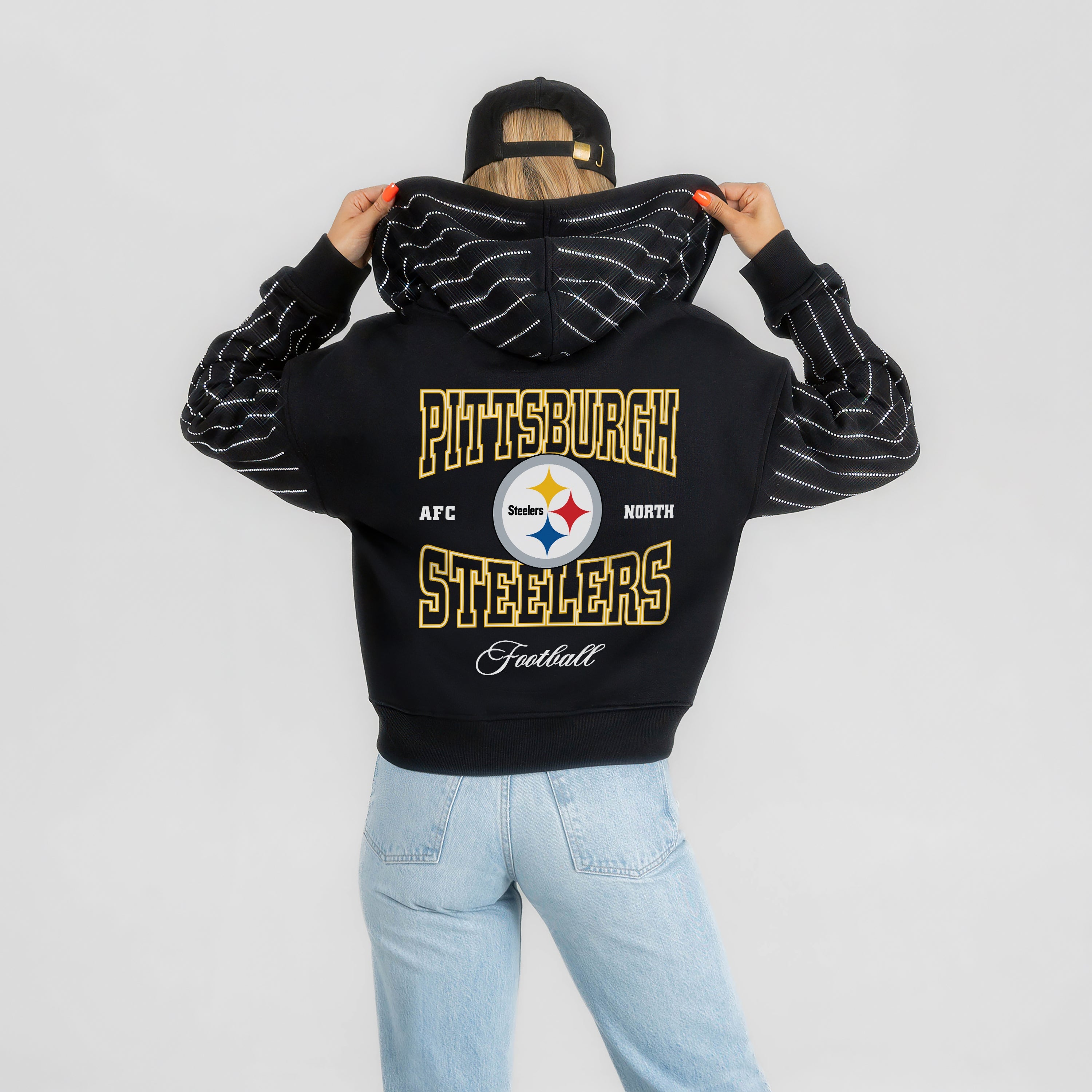 PITTSBURGH STEELERS EYES ON THE PRIZE RHINESTUD STRIPE ZIP HOODIE