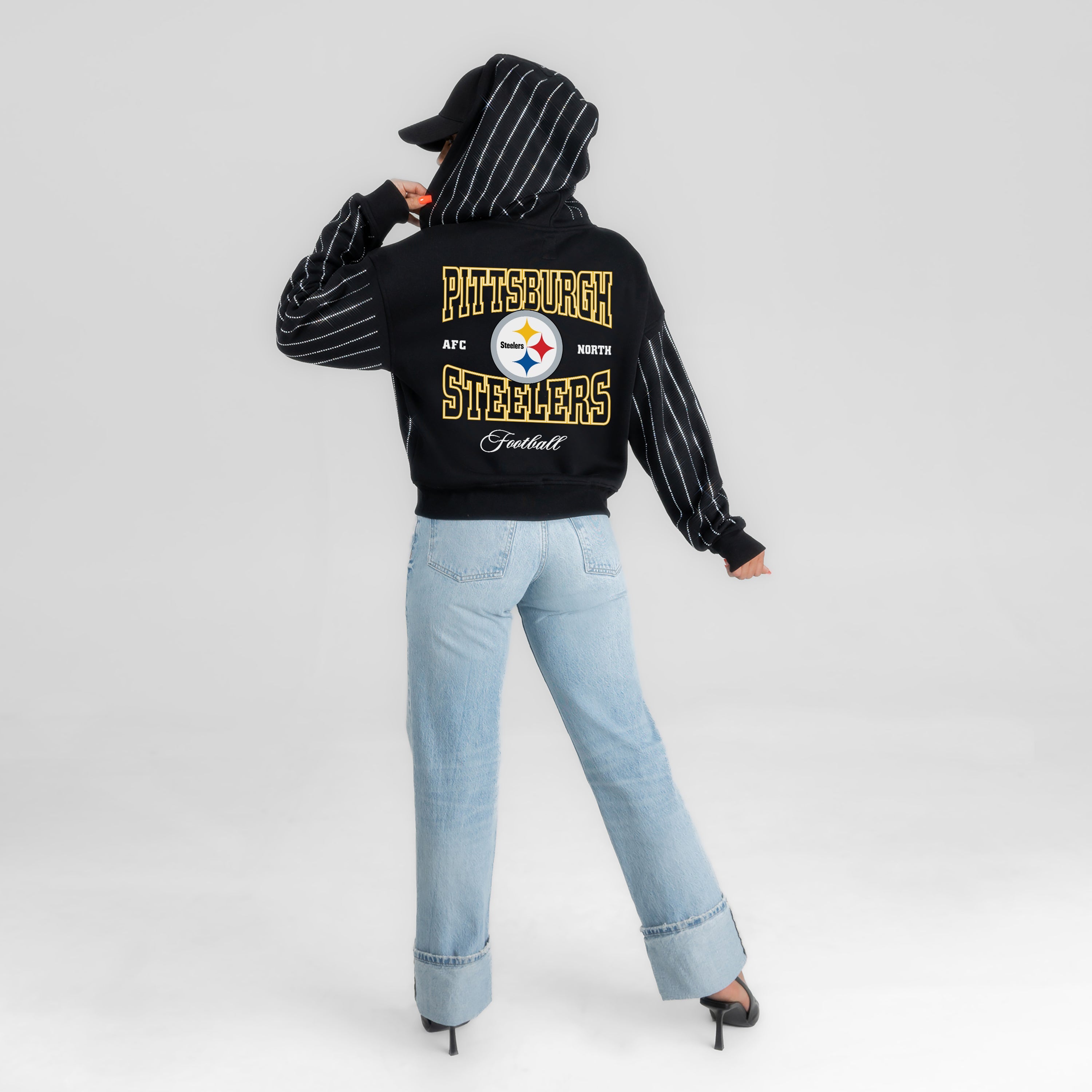 PITTSBURGH STEELERS EYES ON THE PRIZE RHINESTUD STRIPE ZIP HOODIE