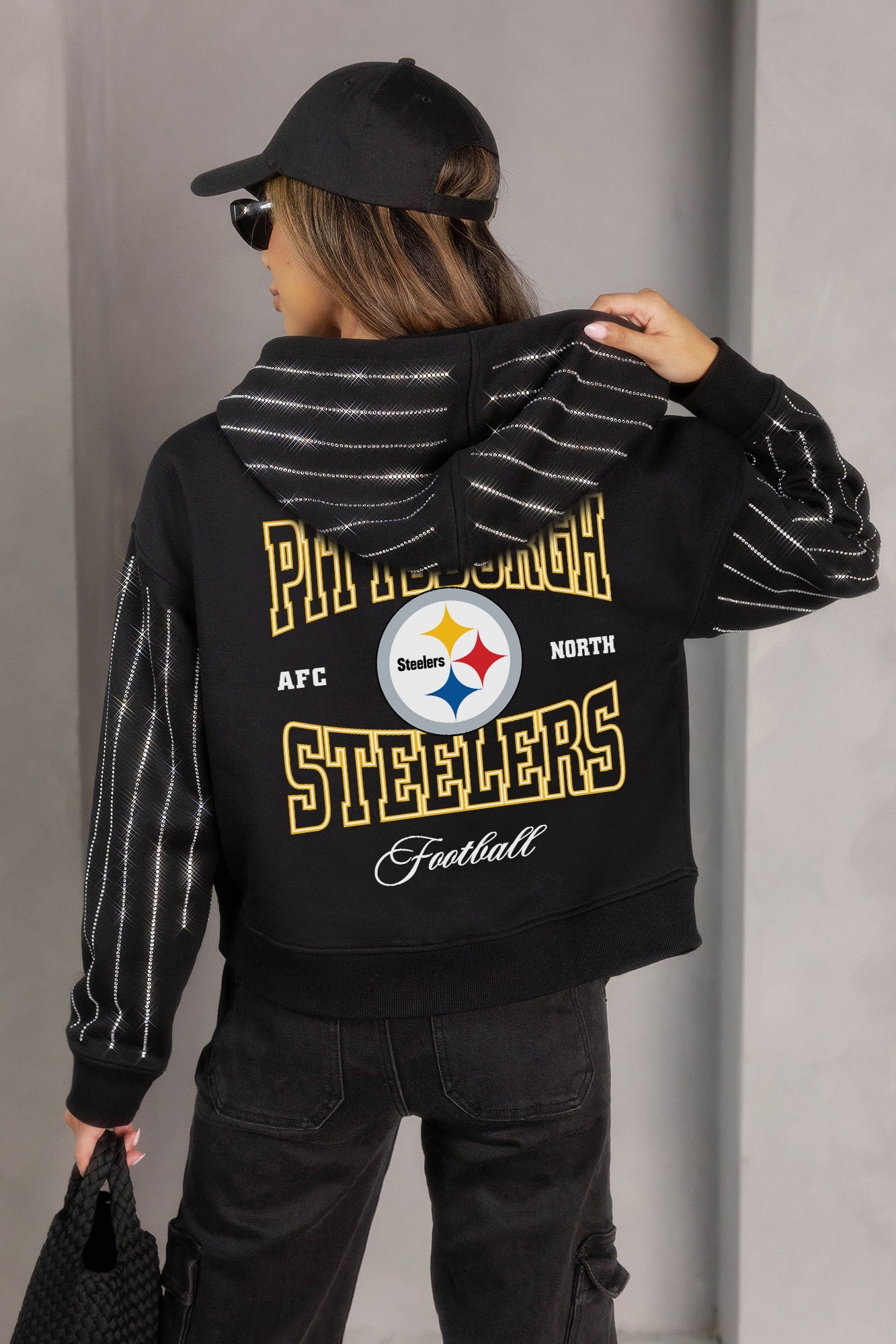 PITTSBURGH STEELERS EYES ON THE PRIZE RHINESTUD STRIPE ZIP HOODIE