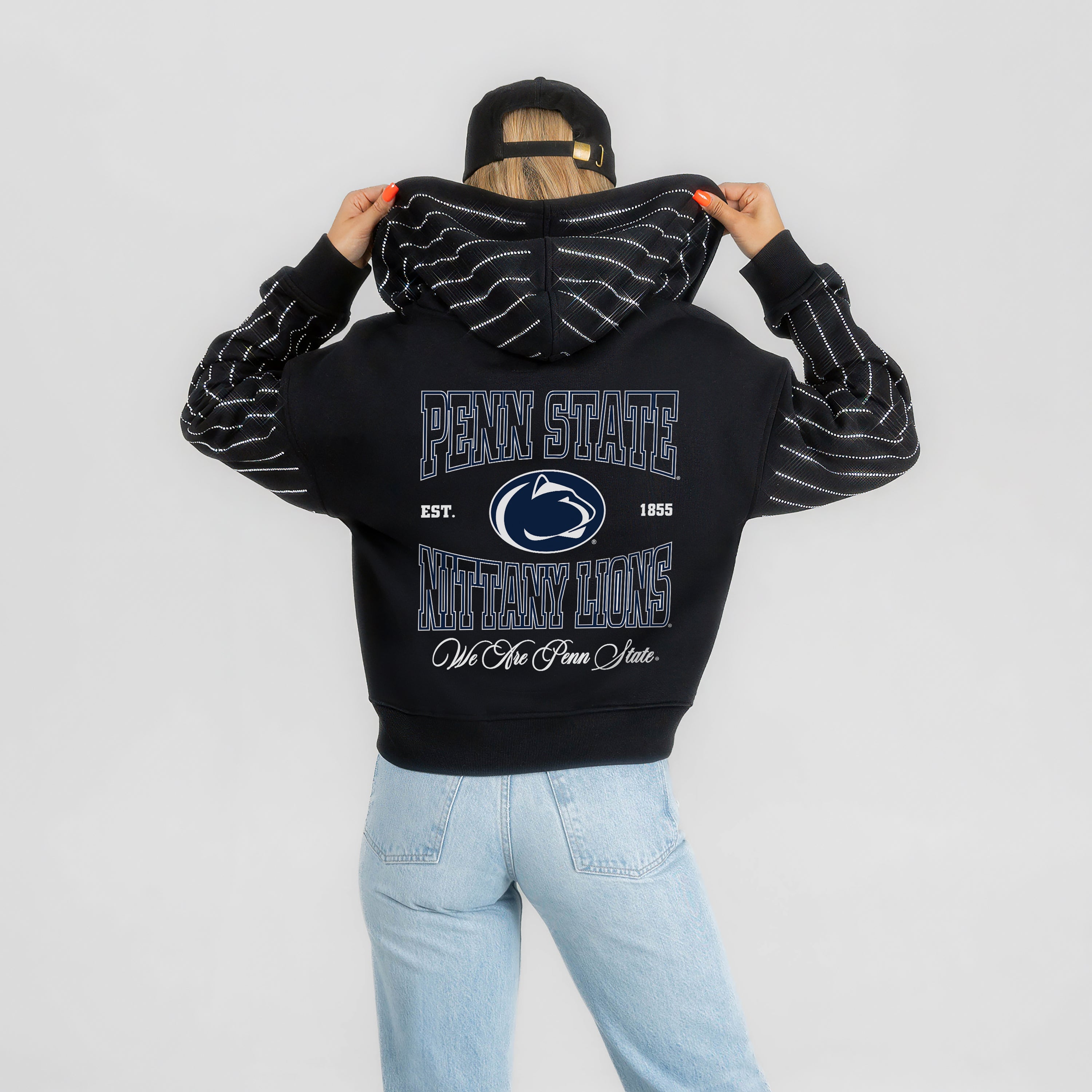 PENN STATE NITTANY LIONS EYES ON THE PRIZE RHINESTUD STRIPE ZIP HOODIE