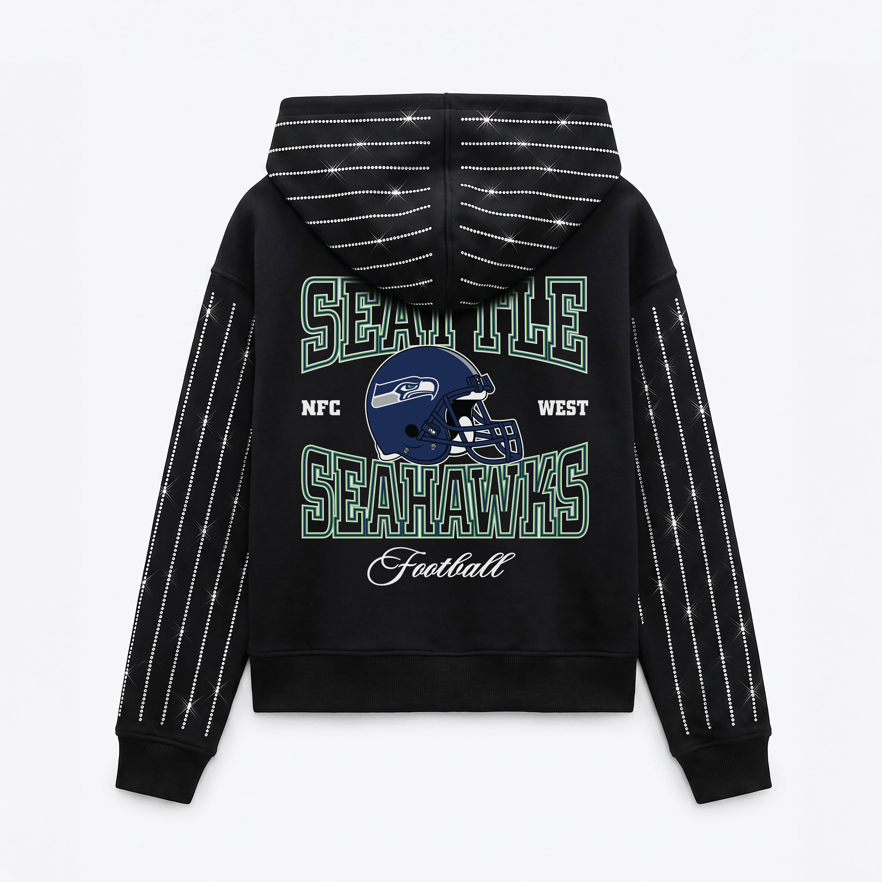 SEATTLE SEAHAWKS EYES ON THE PRIZE RHINESTUD STRIPE ZIP HOODIE