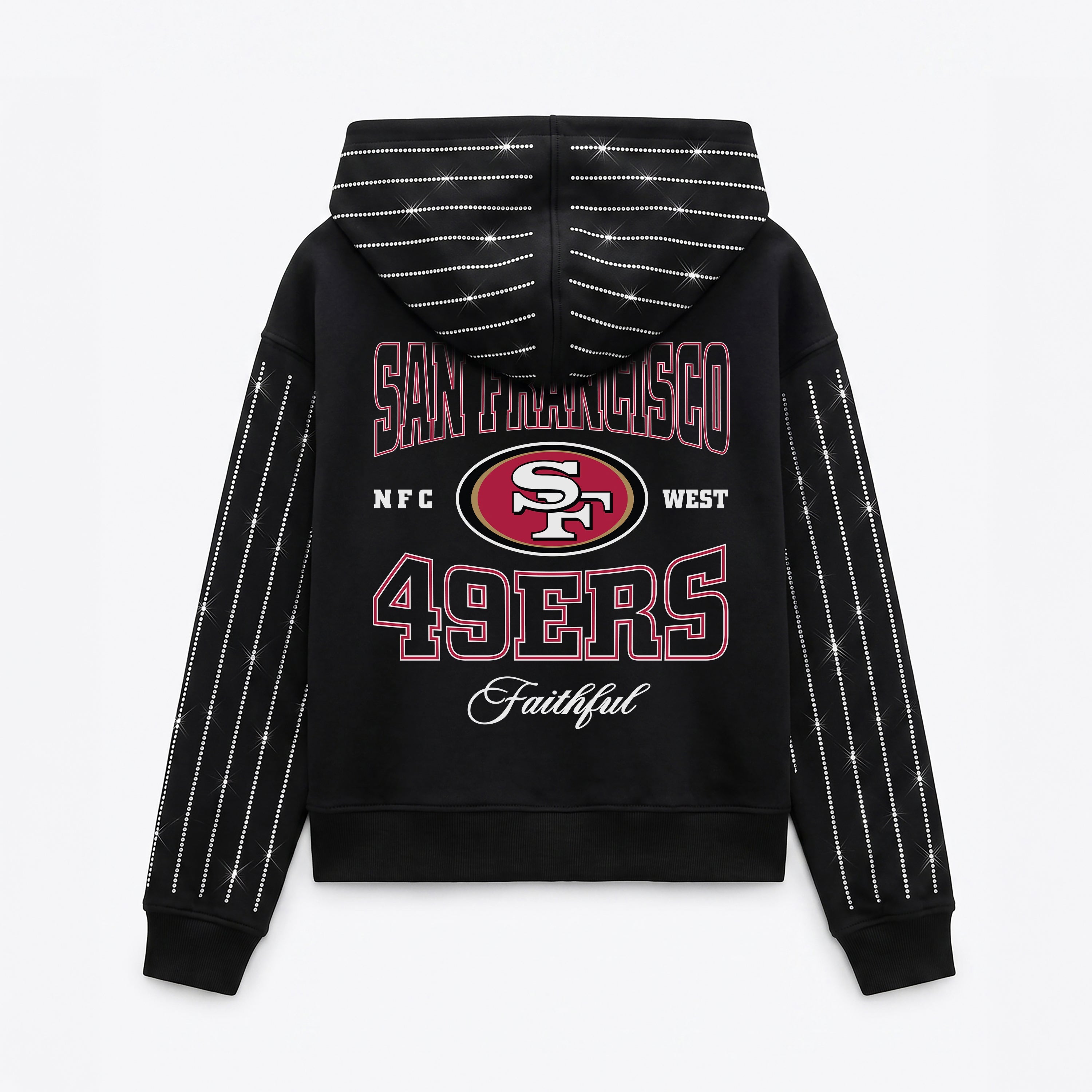 SAN FRANCISCO 49ERS EYES ON THE PRIZE RHINESTUD STRIPE ZIP HOODIE