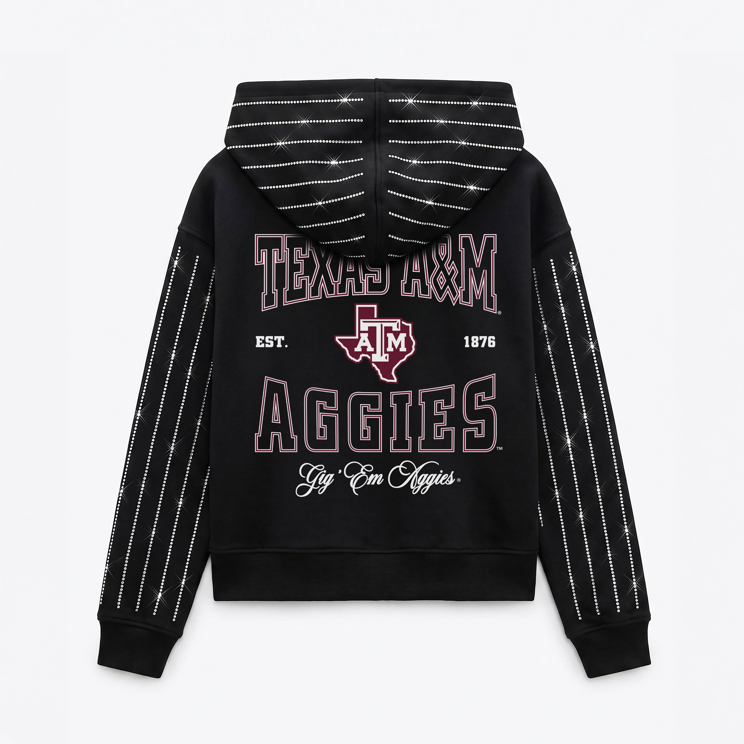 TEXAS A&M AGGIES EYES ON THE PRIZE RHINESTUD STRIPE ZIP HOODIE