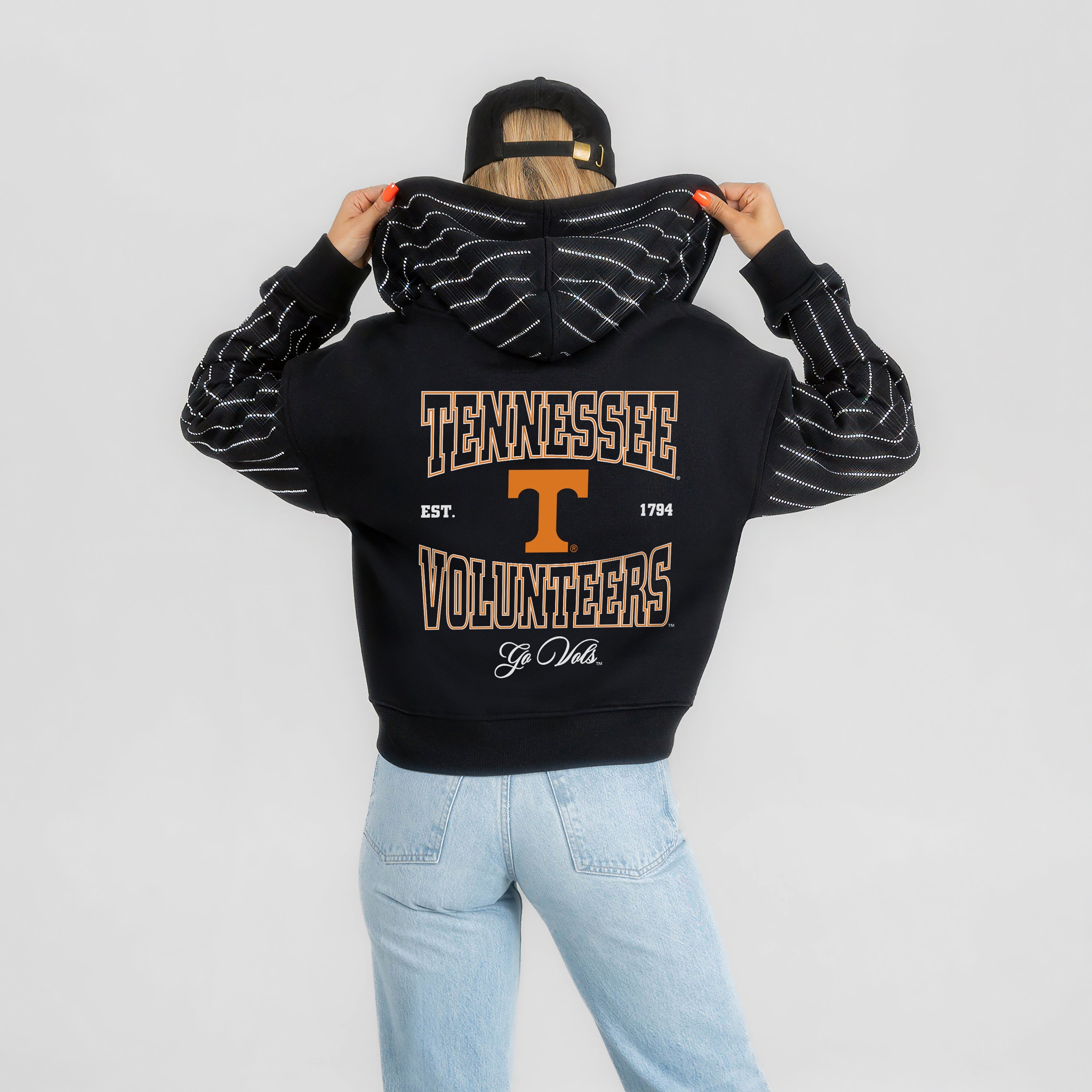 TENNESSEE VOLUNTEERS EYES ON THE PRIZE RHINESTUD STRIPE ZIP HOODIE
