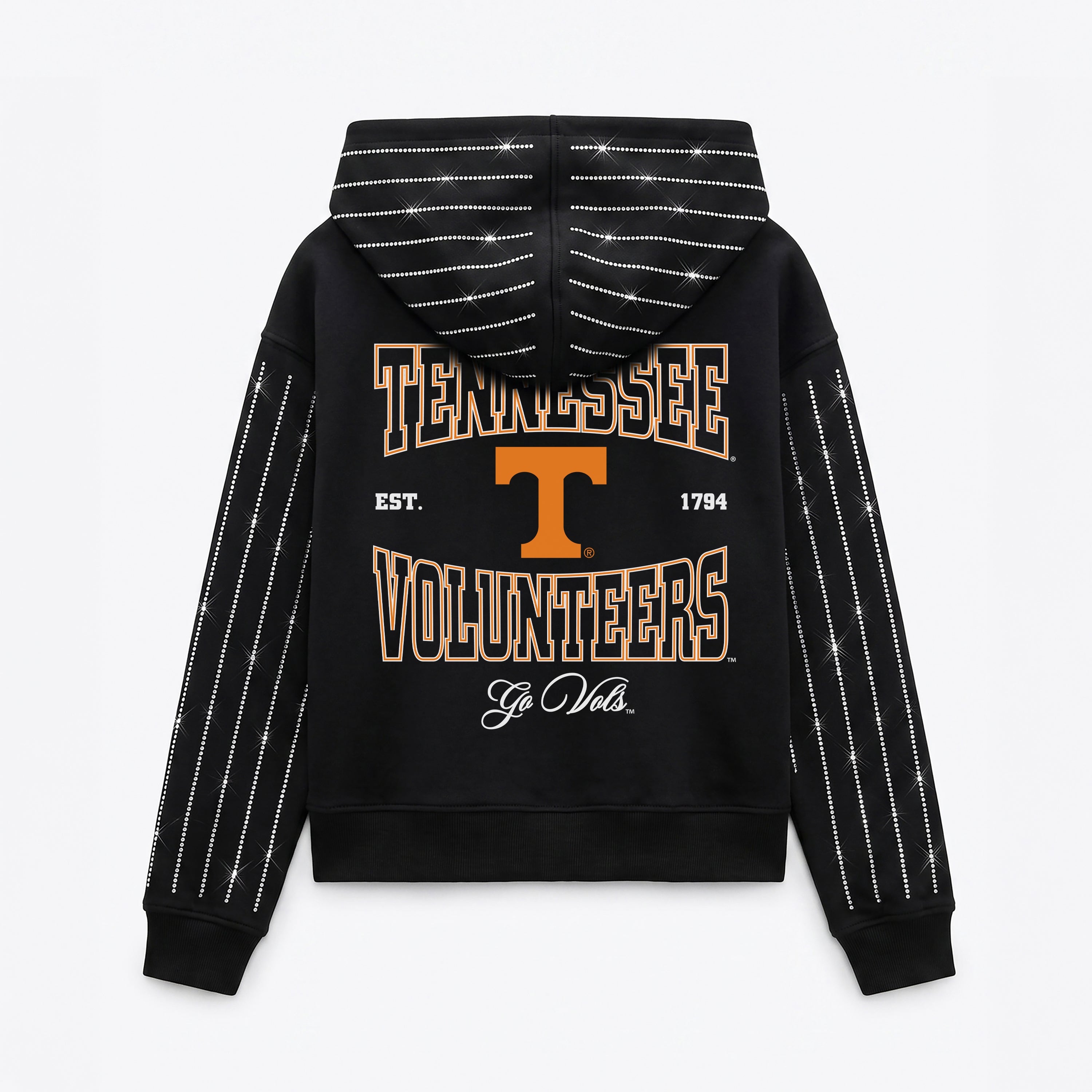 TENNESSEE VOLUNTEERS EYES ON THE PRIZE RHINESTUD STRIPE ZIP HOODIE