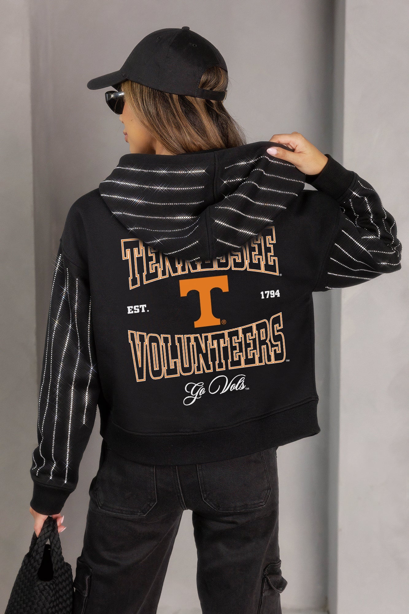 TENNESSEE VOLUNTEERS EYES ON THE PRIZE RHINESTUD STRIPE ZIP HOODIE