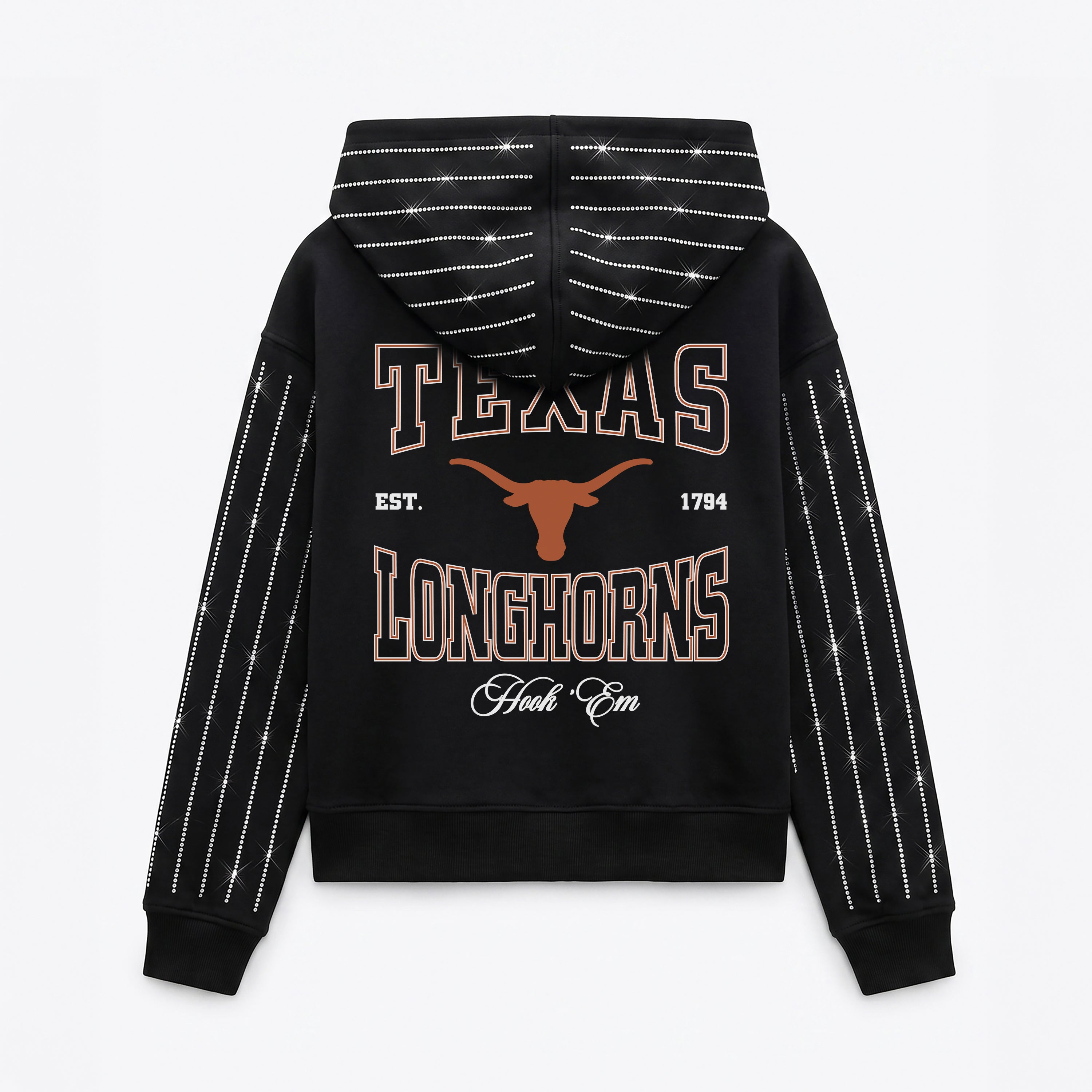 TEXAS LONGHORNS EYES ON THE PRIZE RHINESTUD STRIPE ZIP HOODIE