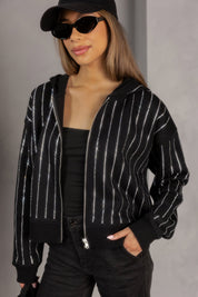 TEXAS LONGHORNS EYES ON THE PRIZE RHINESTUD STRIPE ZIP HOODIE