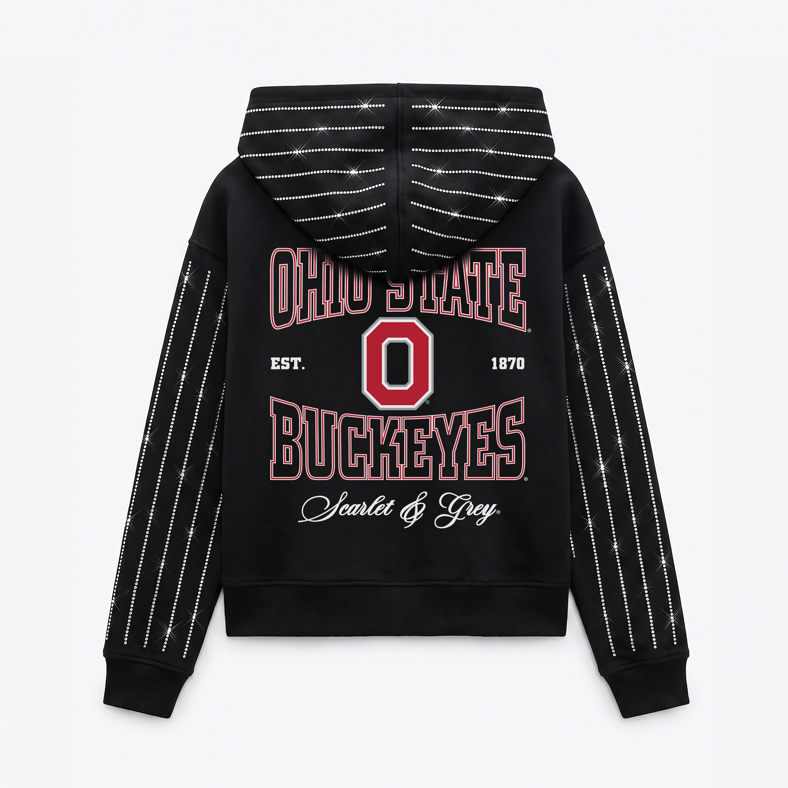 OHIO STATE BUCKEYES EYES ON THE PRIZE RHINESTUD STRIPE ZIP HOODIE