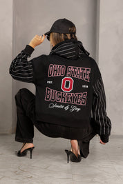 OHIO STATE BUCKEYES EYES ON THE PRIZE RHINESTUD STRIPE ZIP HOODIE