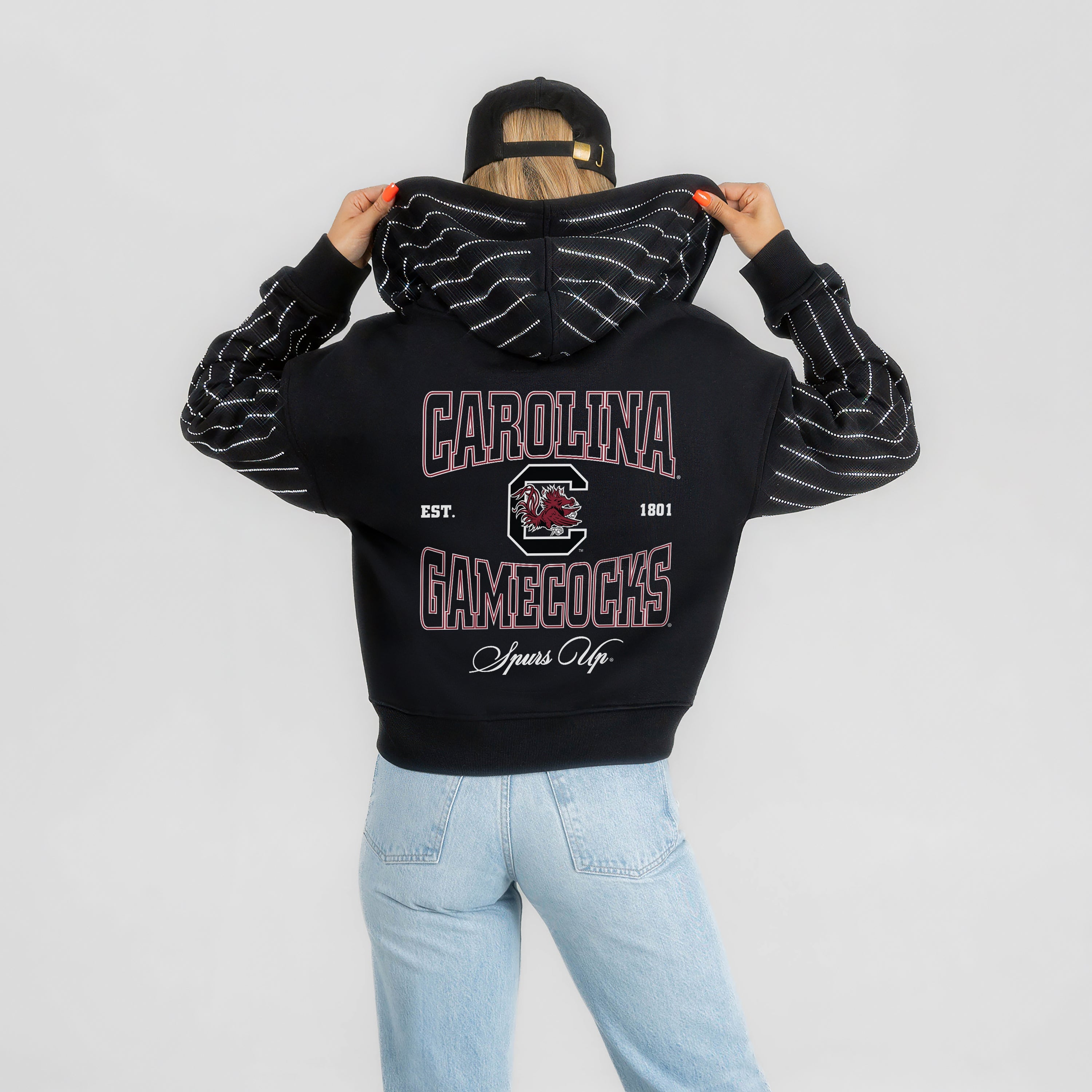 SOUTH CAROLINA GAMECOCKS EYES ON THE PRIZE RHINESTUD STRIPE ZIP HOODIE
