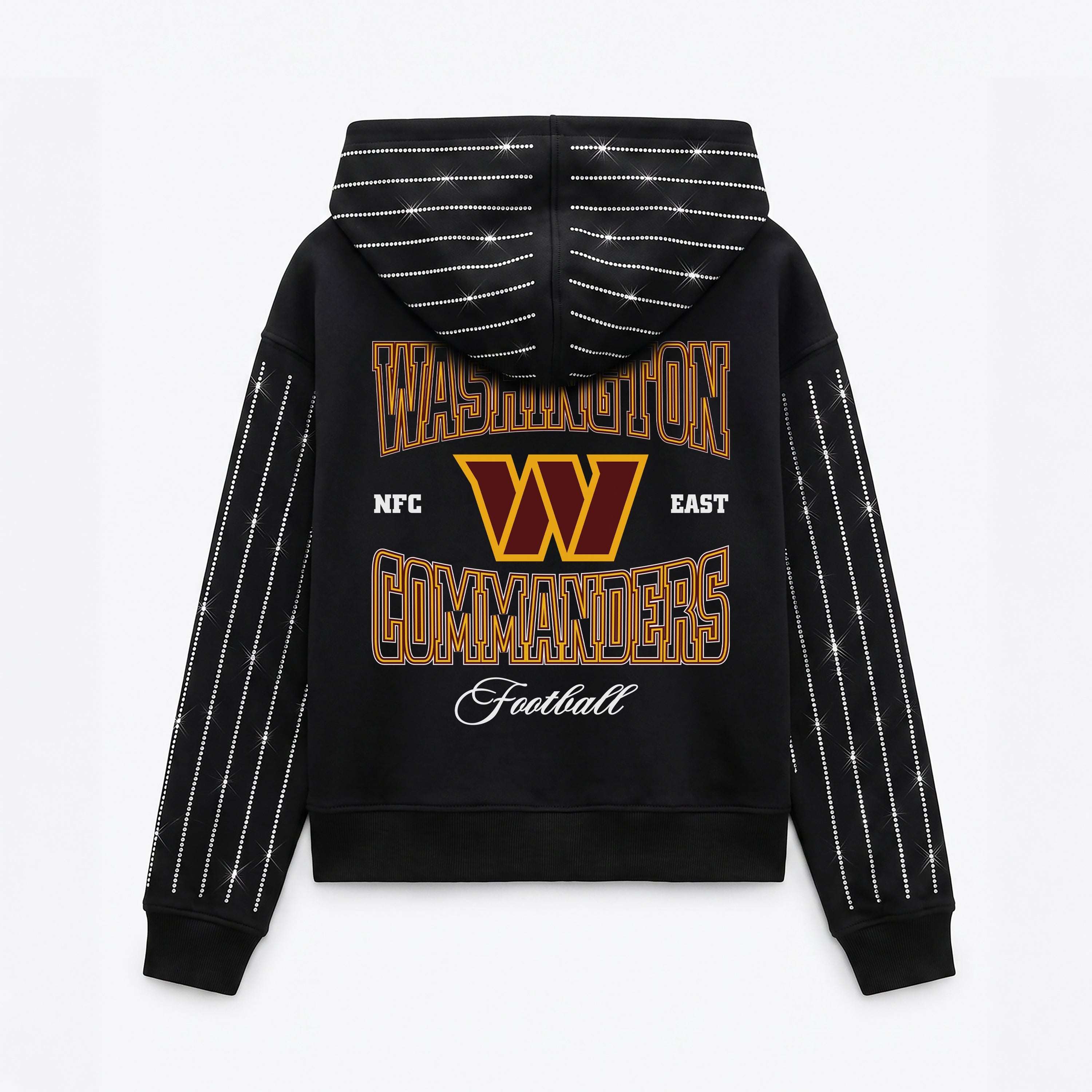 WASHINGTON COMMANDERS EYES ON THE PRIZE RHINESTUD STRIPE ZIP HOODIE